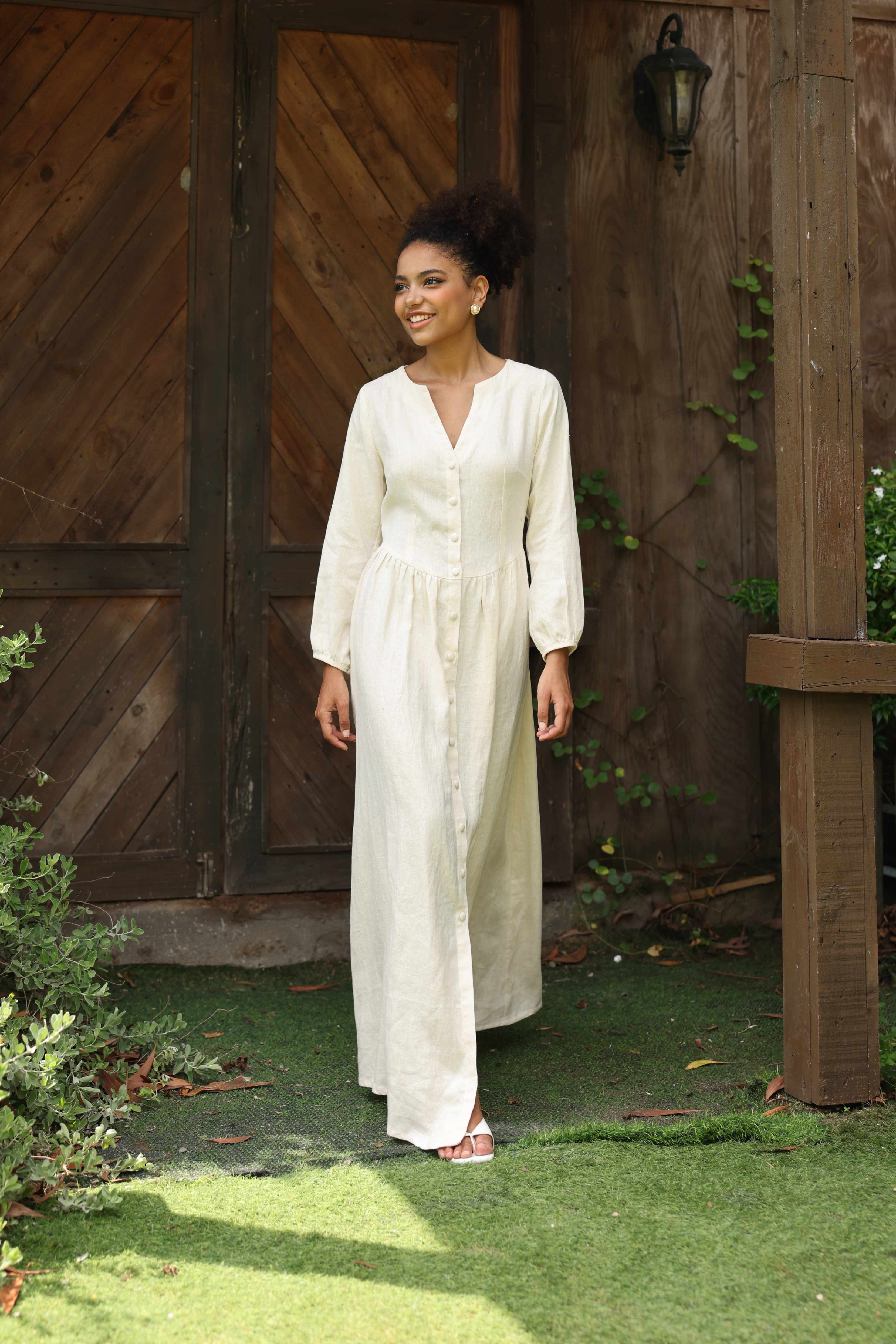 A-line linen maxi dress