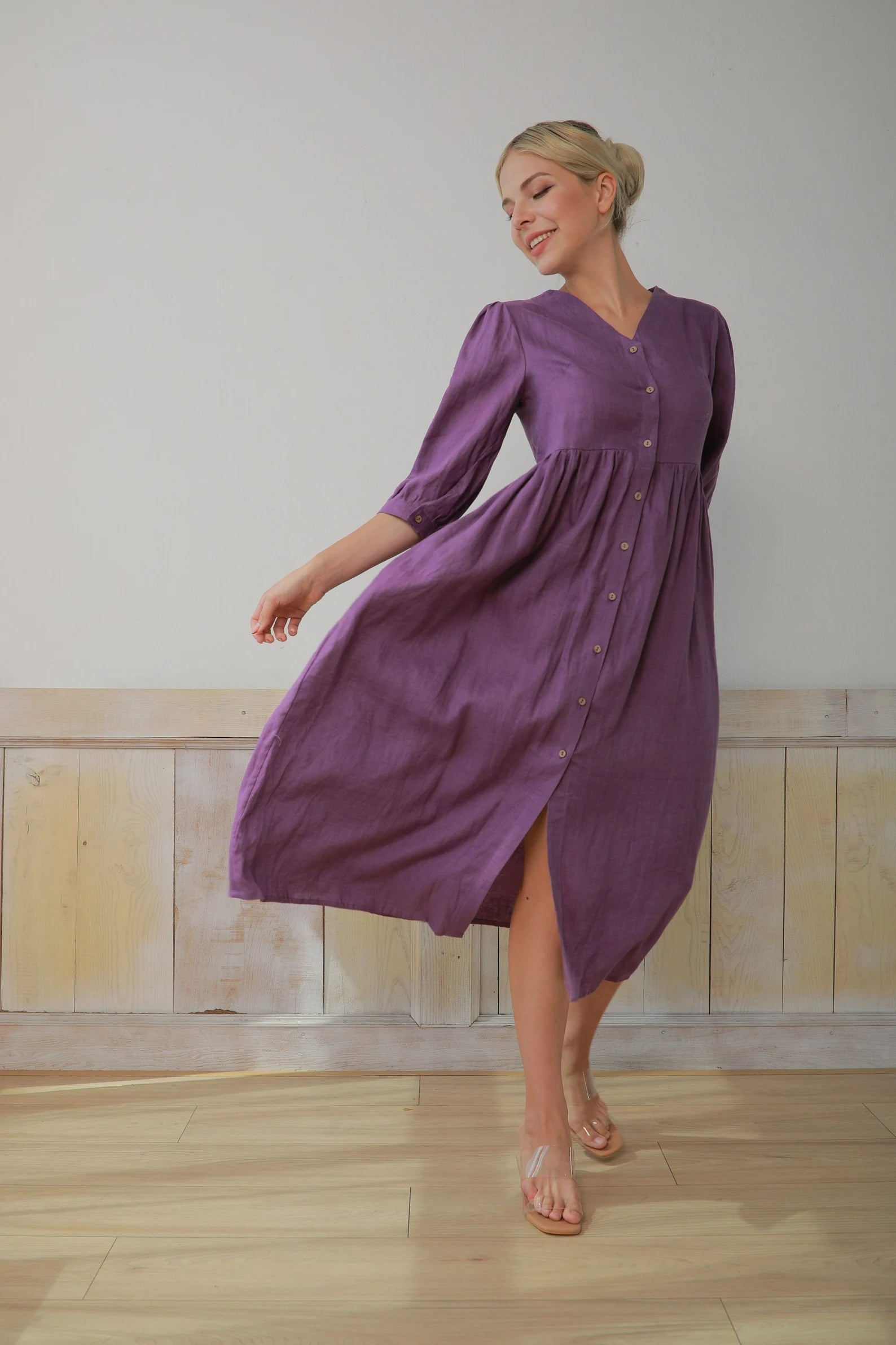 a line linen midi dress