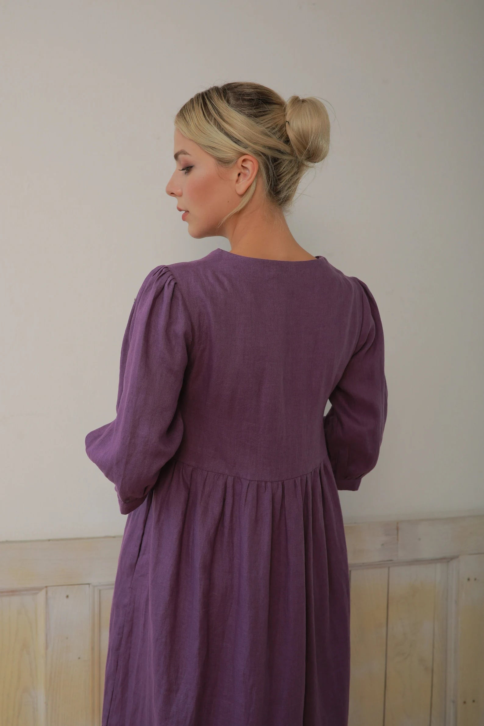 a line linen midi dress