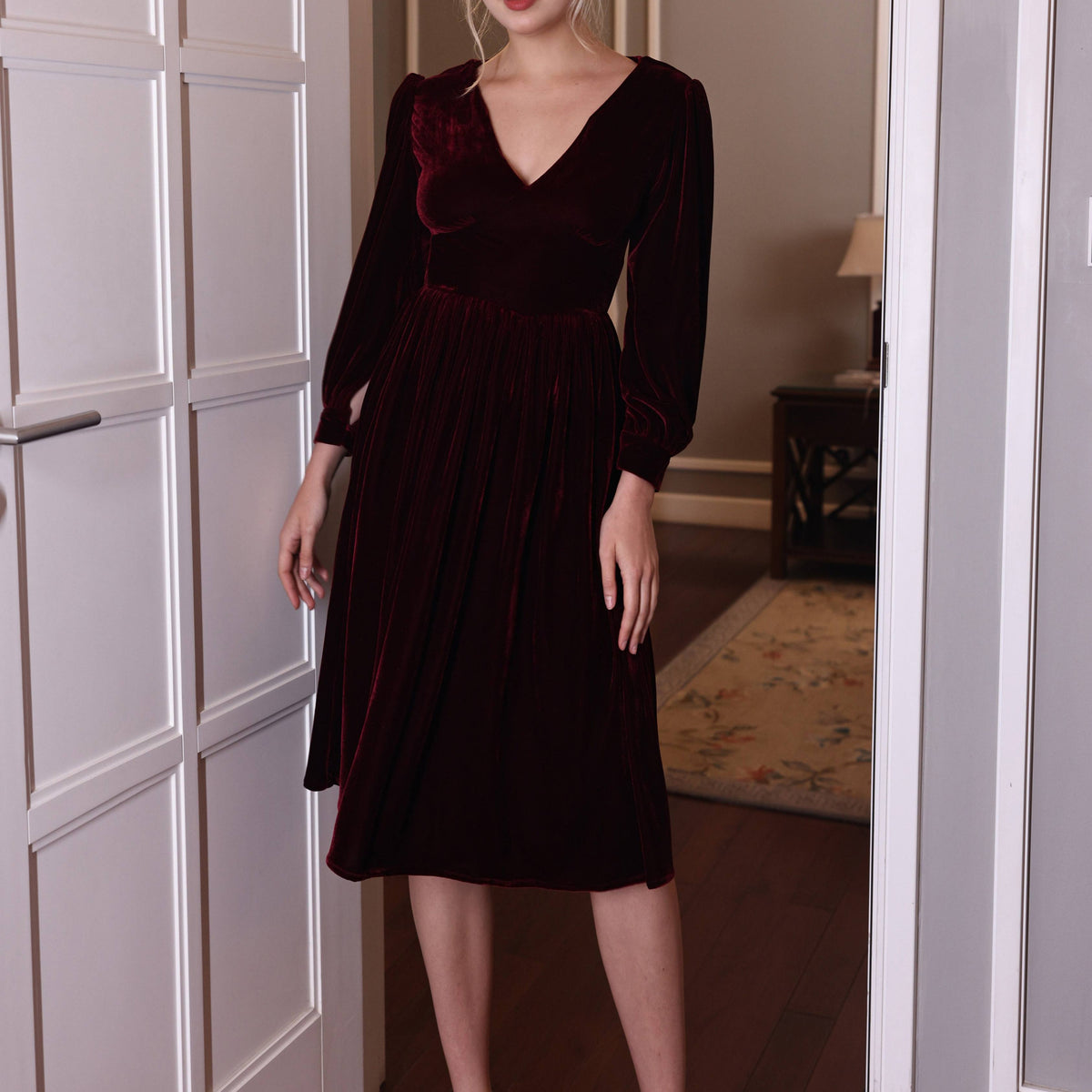 a line velvet dress Elegant A-line KELLY – MYAN ATELIER Style:8335BLU Black High Heels Dress NYE Waist 28.3 (72 cm)