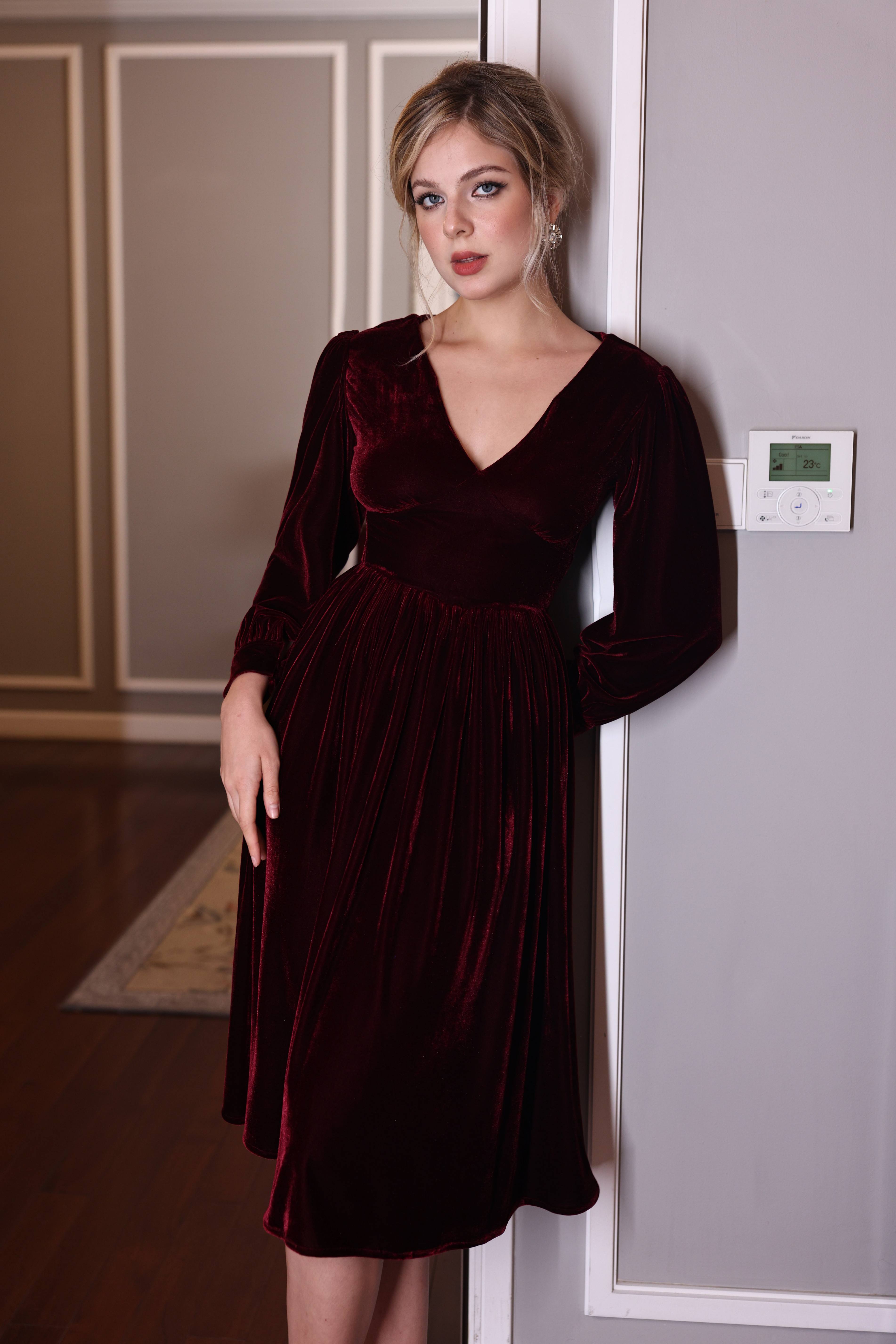 a line velvet dress