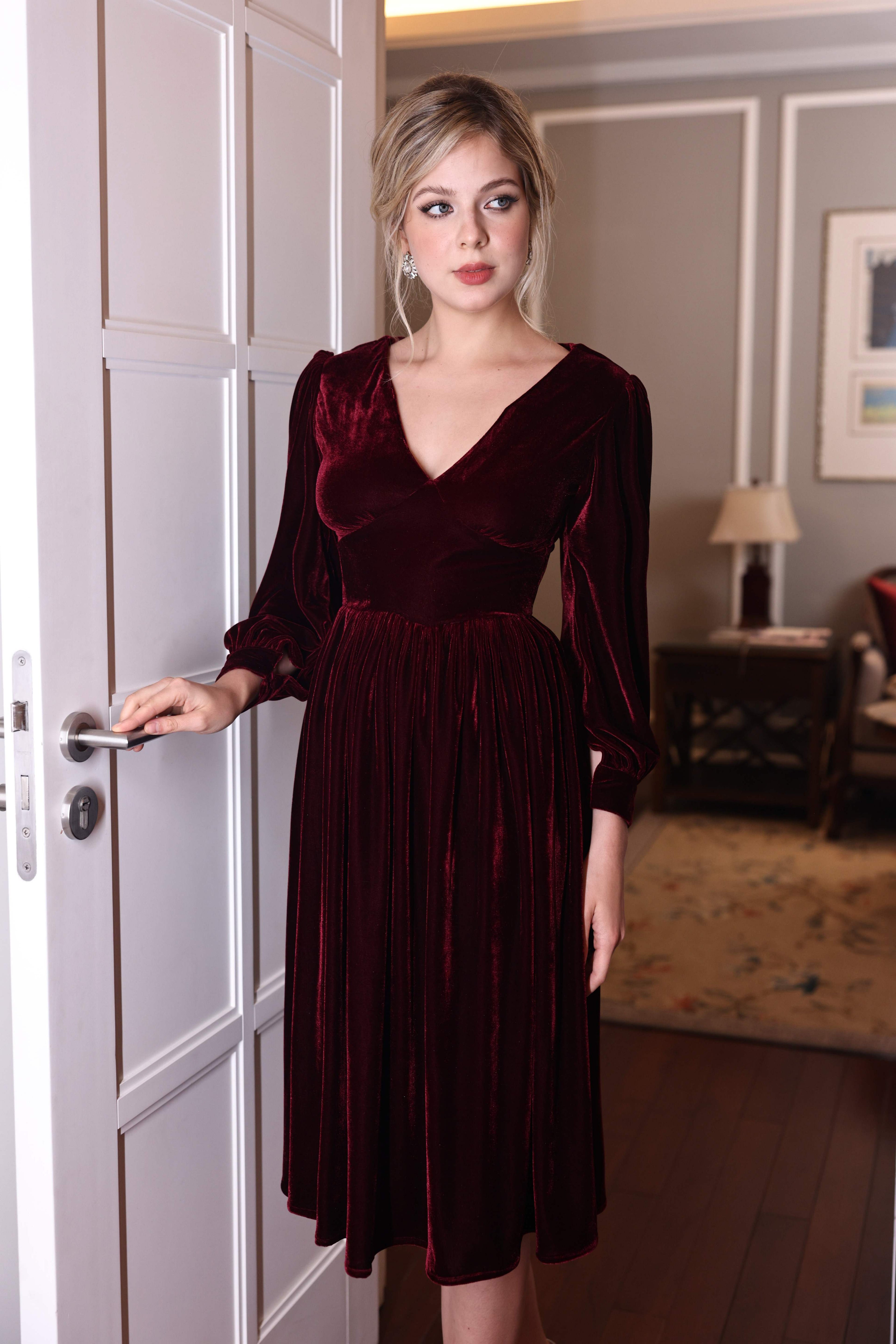 a line velvet dress