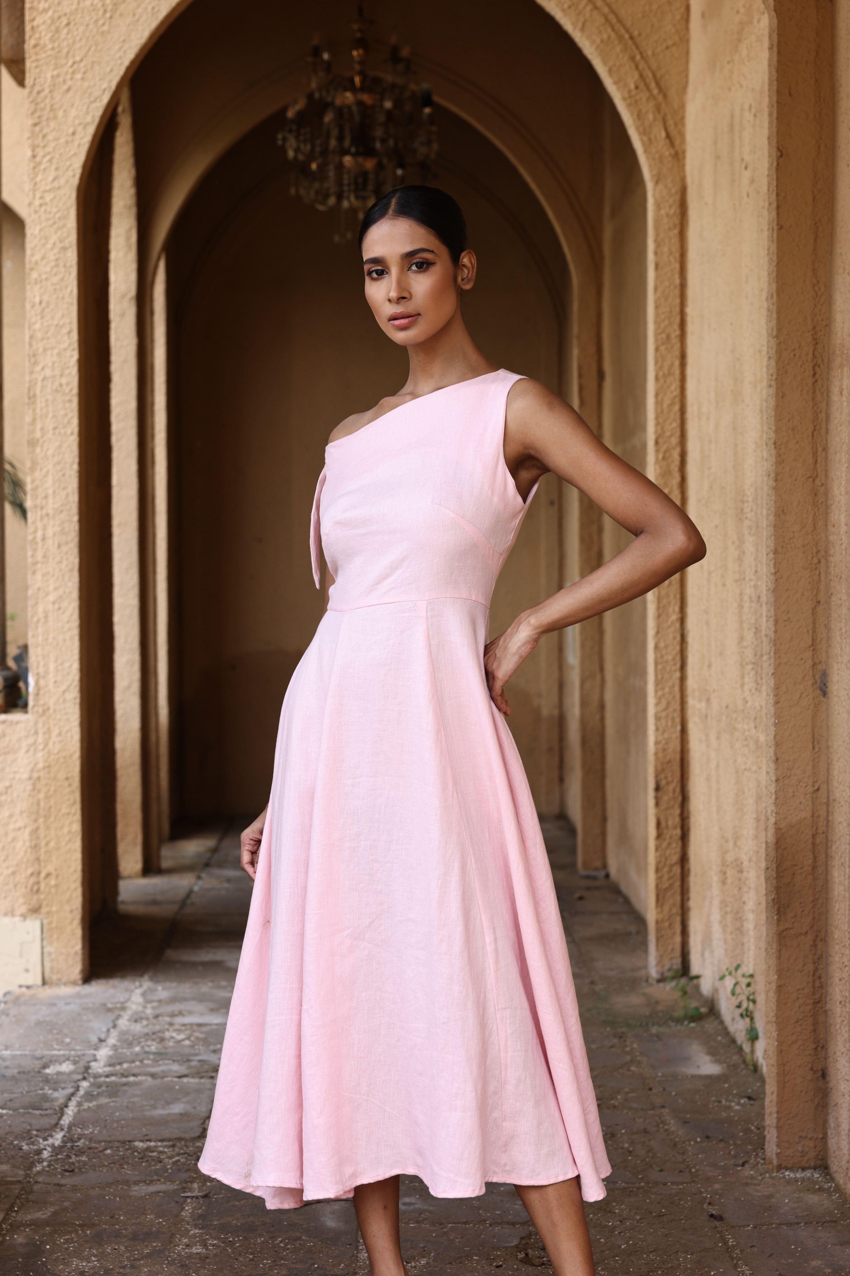 Asymmetric linen dress