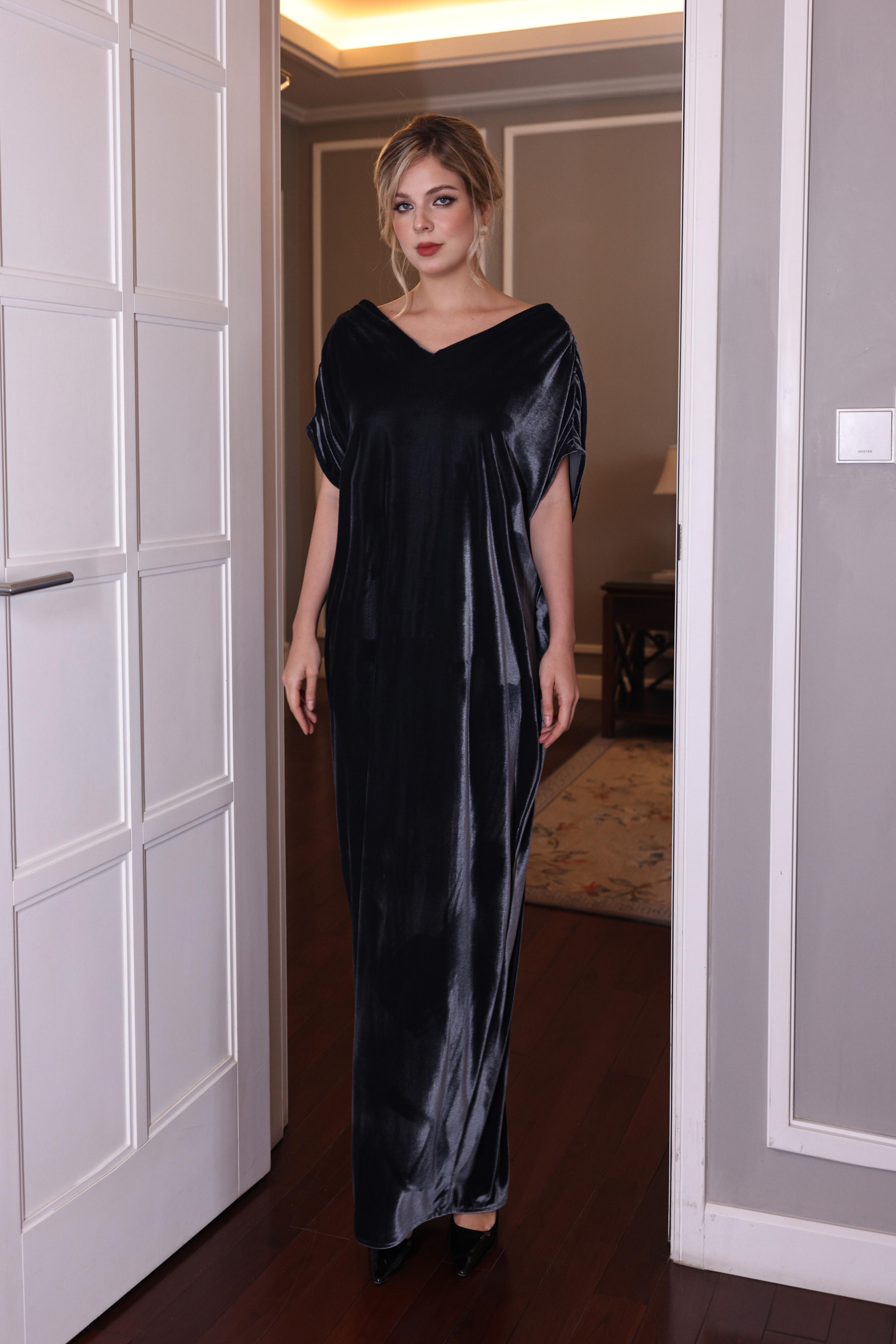 batwing sleeve velvet dress