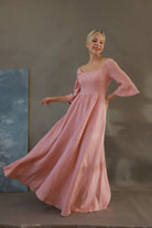 Bell sleeve linen dress