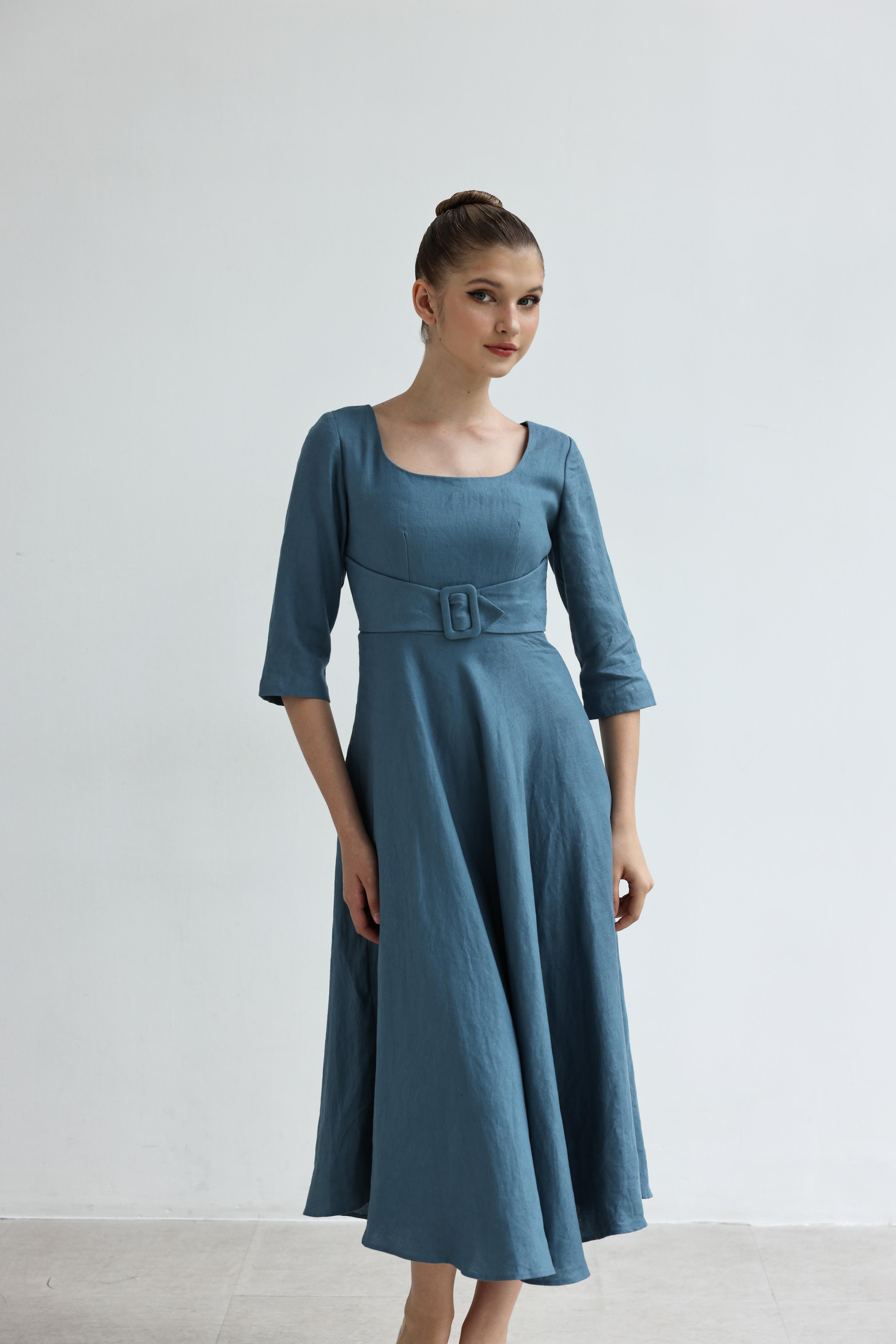 Belted linen dress