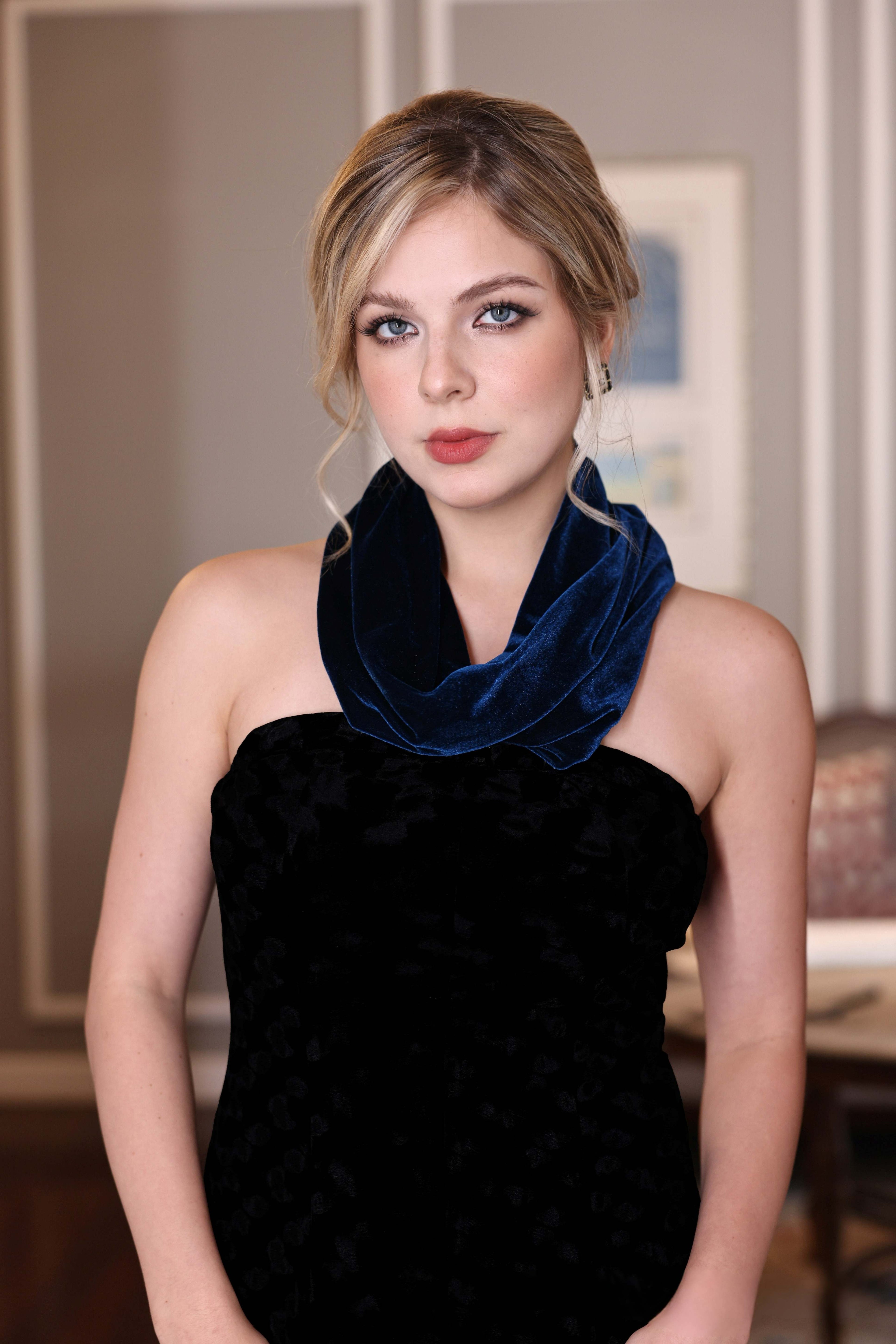 blue velvet cowl scarf holiday gift