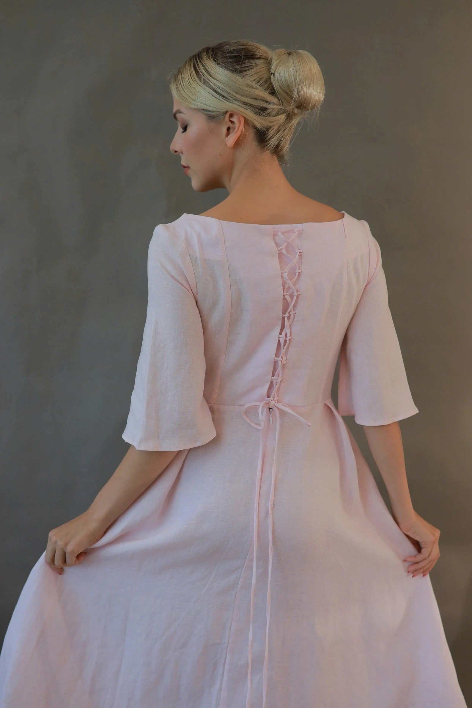 Boat neck linen dress