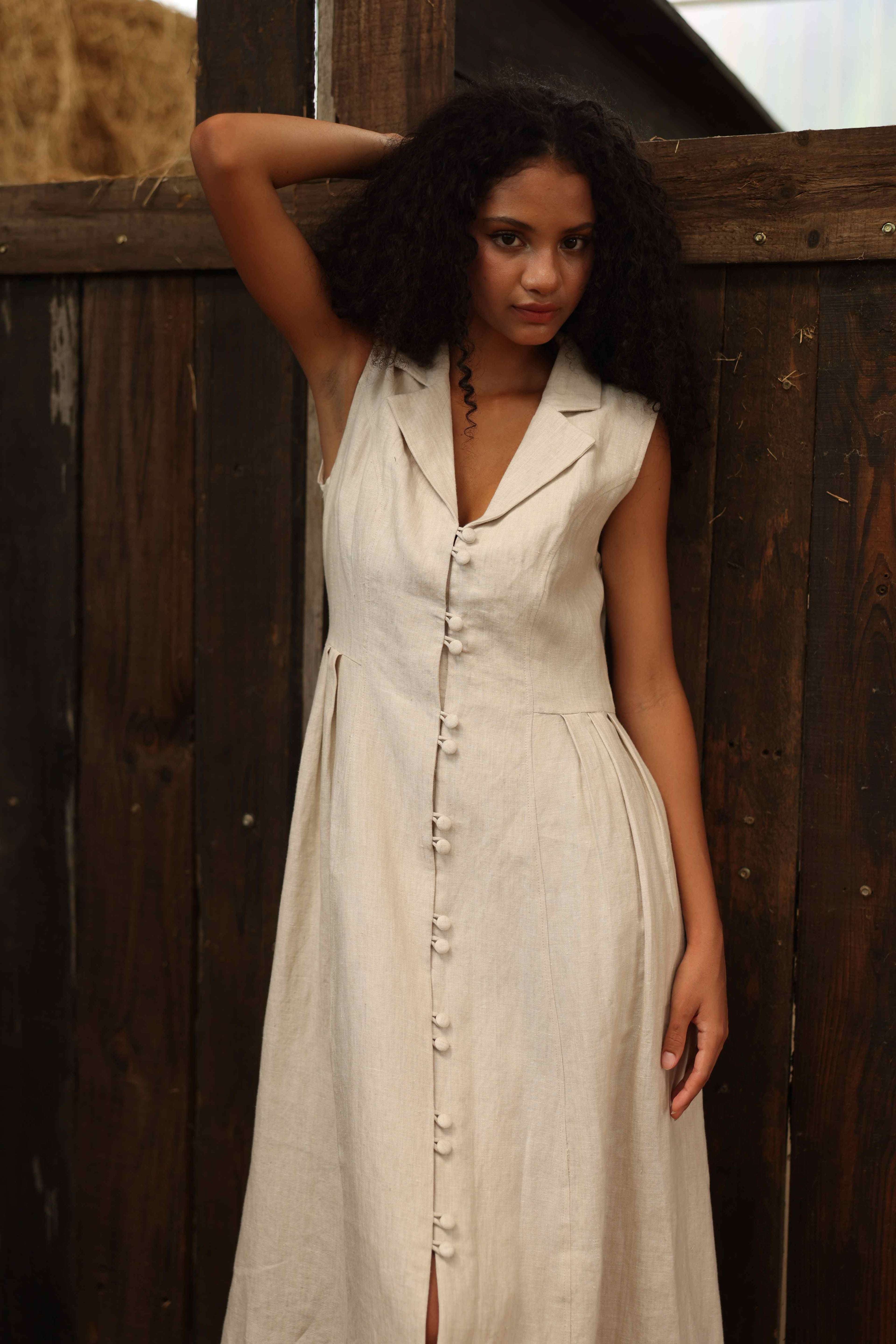 boho linen shirt dress