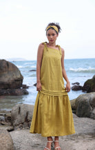 Bow shoulder linen dress