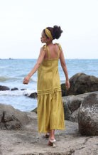 Bow shoulder linen dress