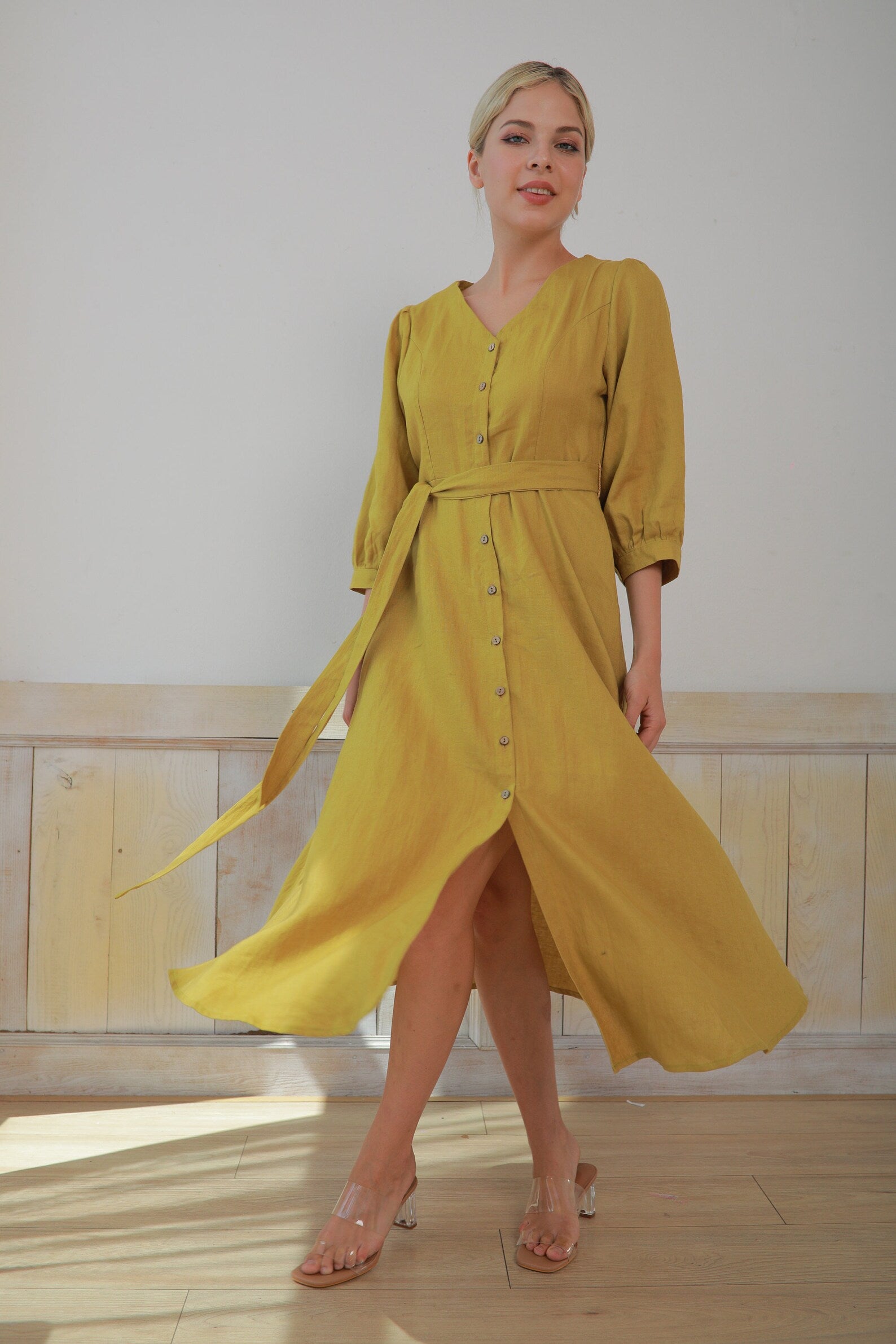 Button down linen dress