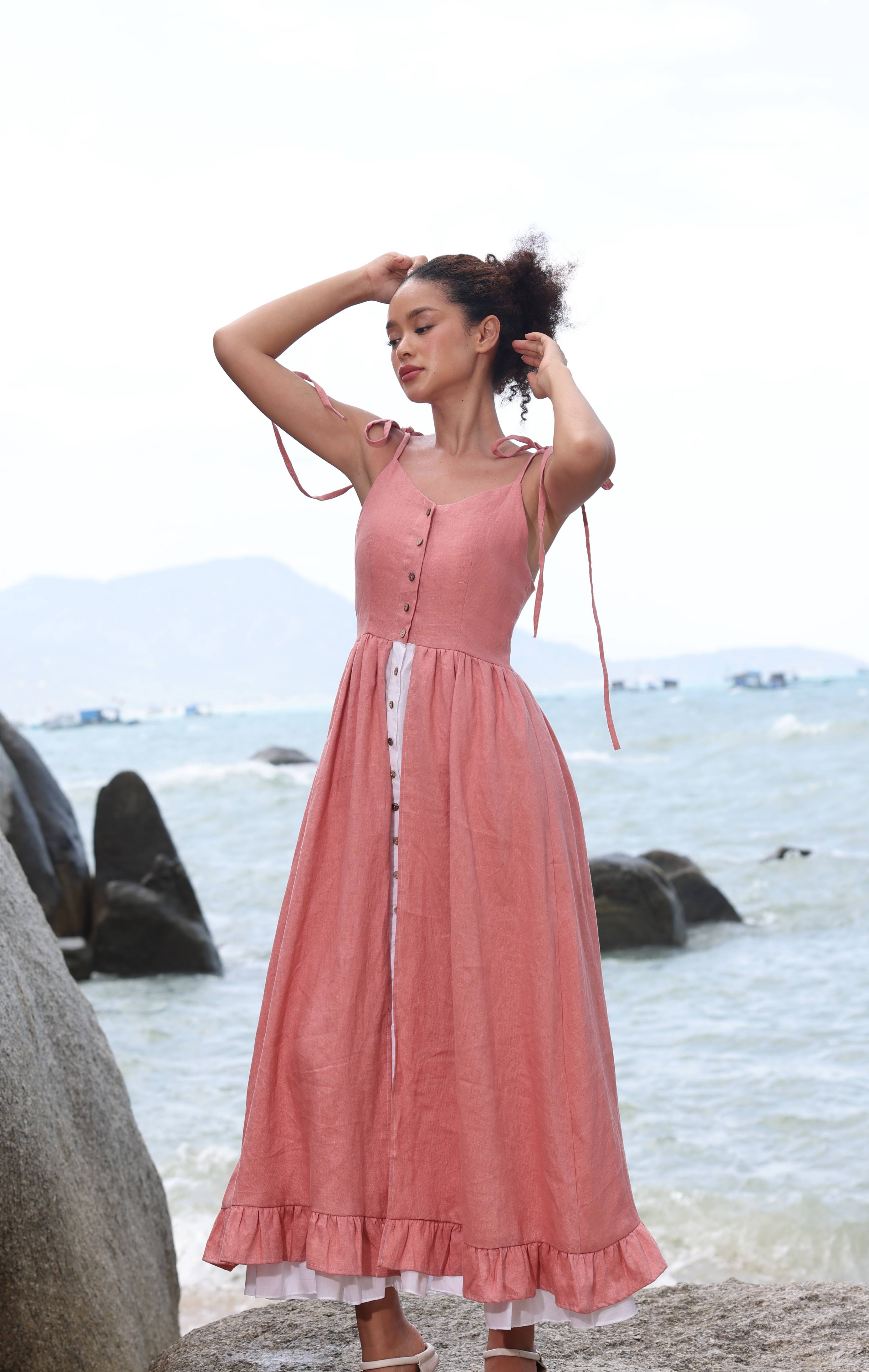 Button front linen sundress