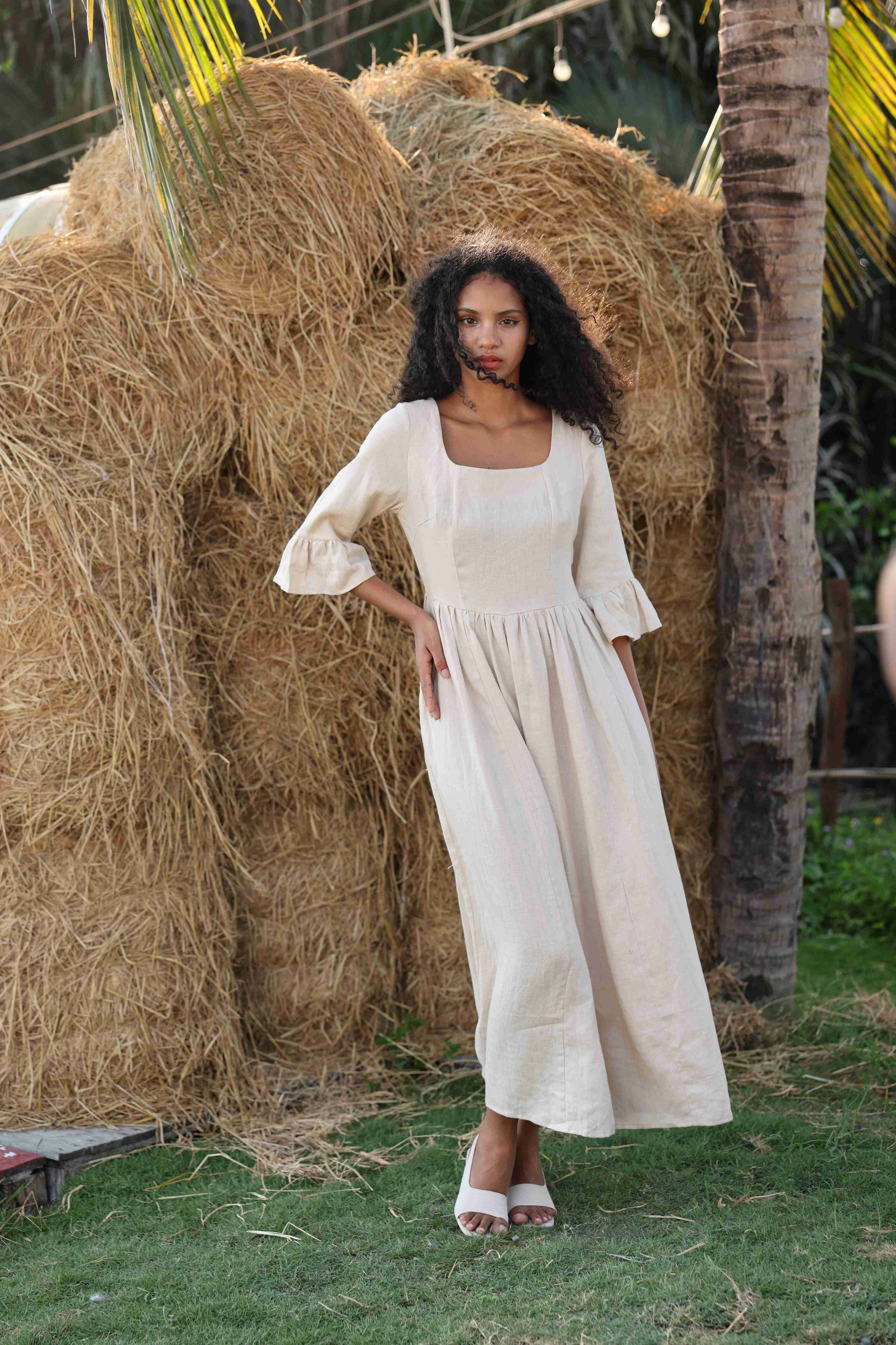 casual midi linen dress