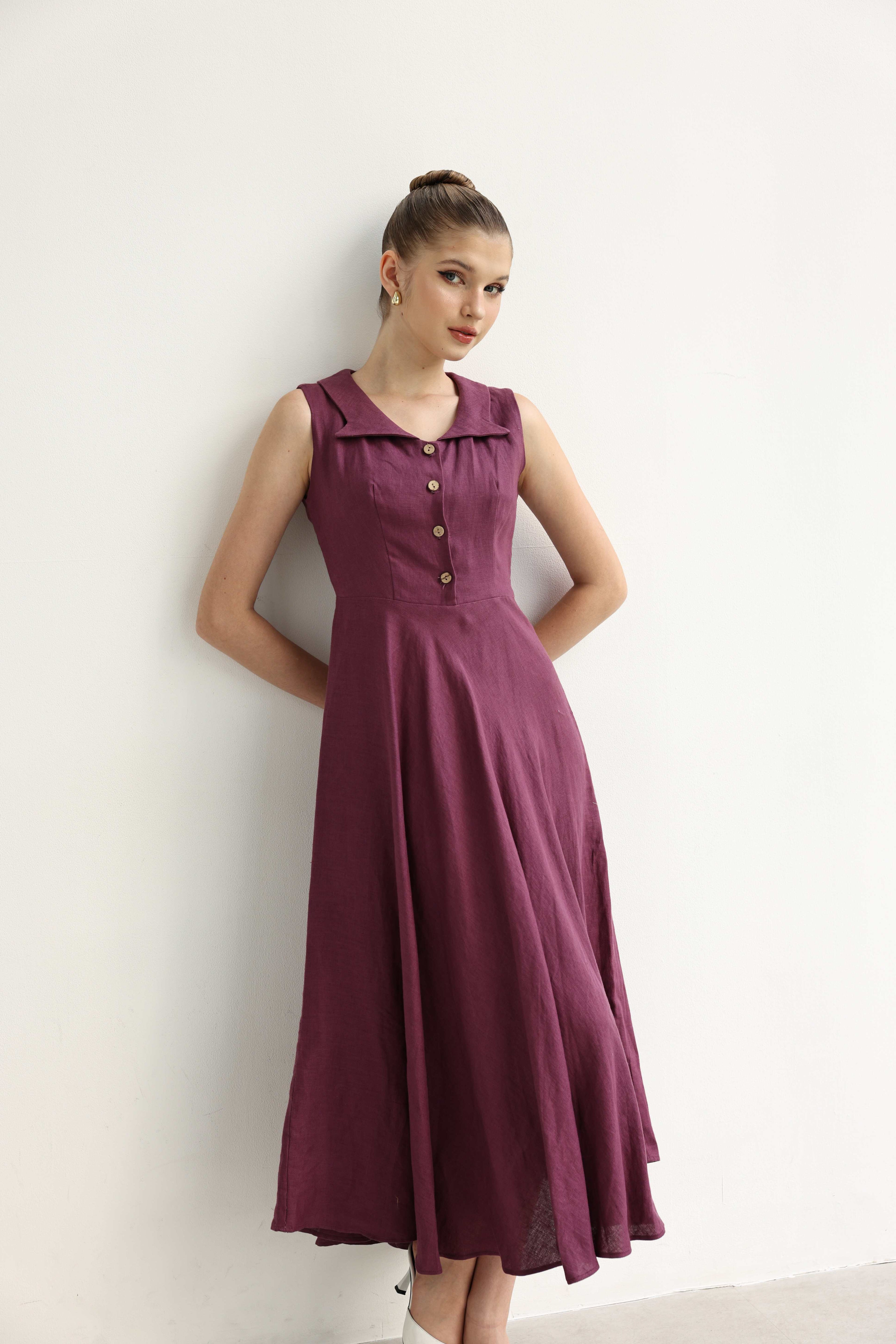 Collared linen dress