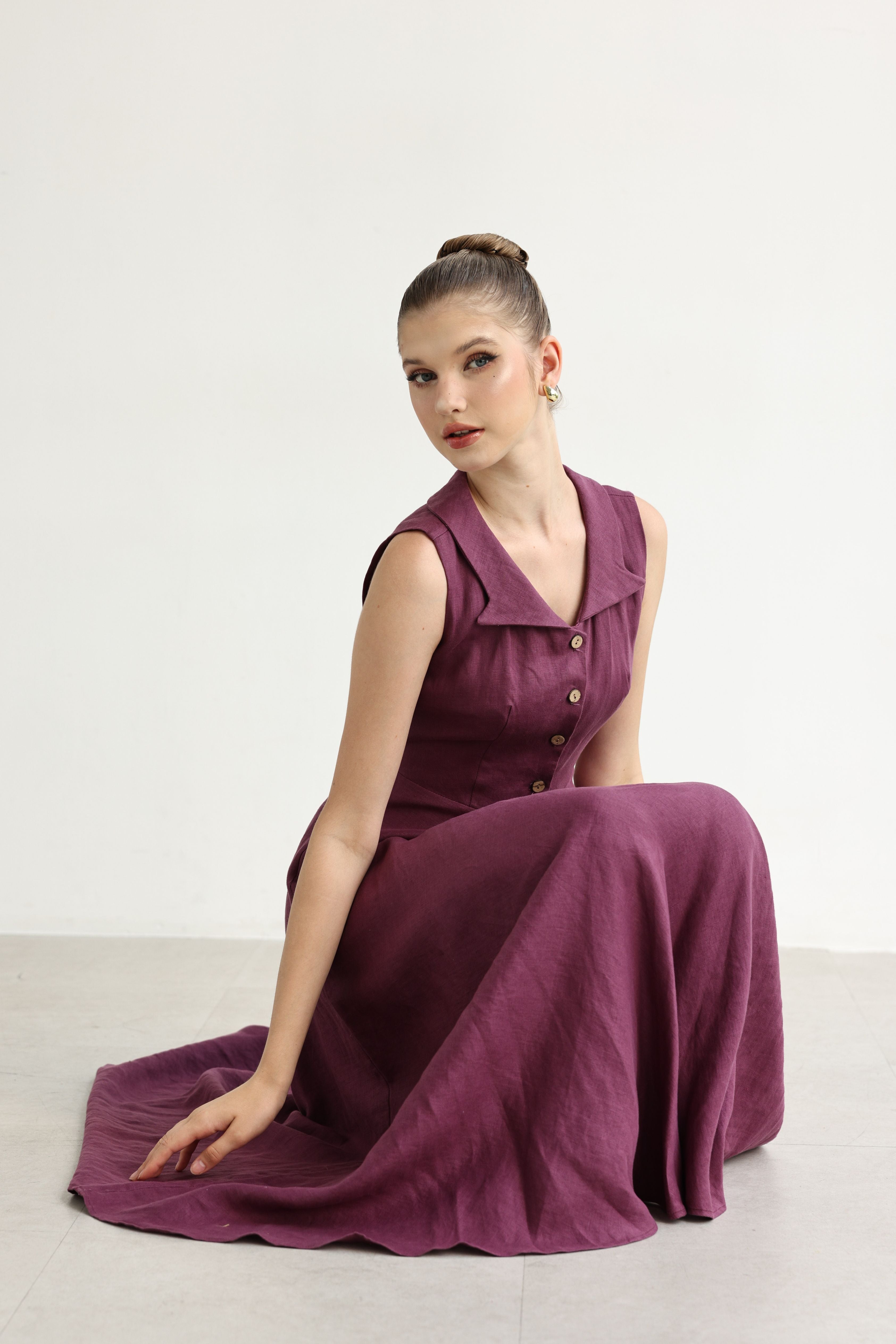 Collared linen dress