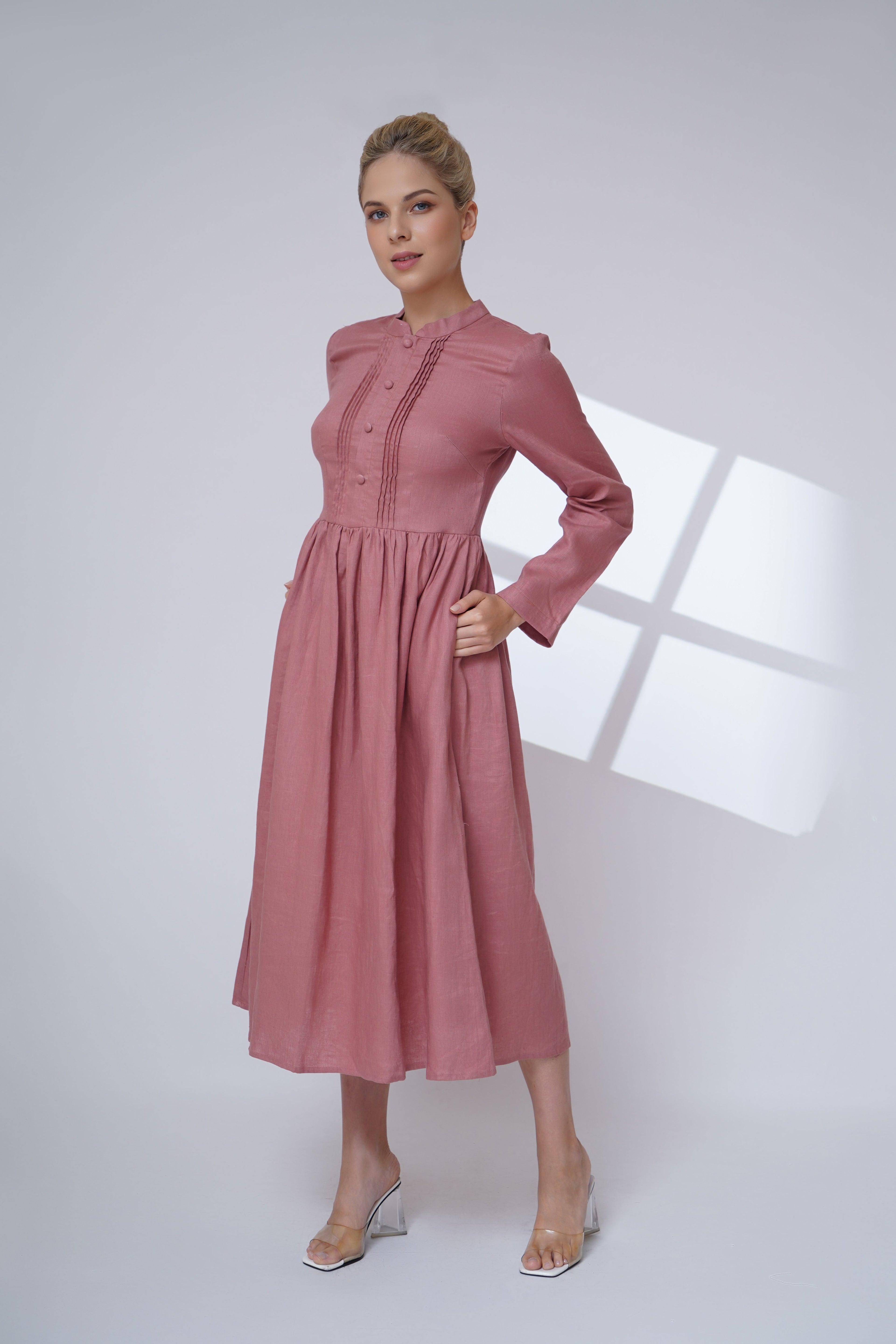 collared linen midi dress
