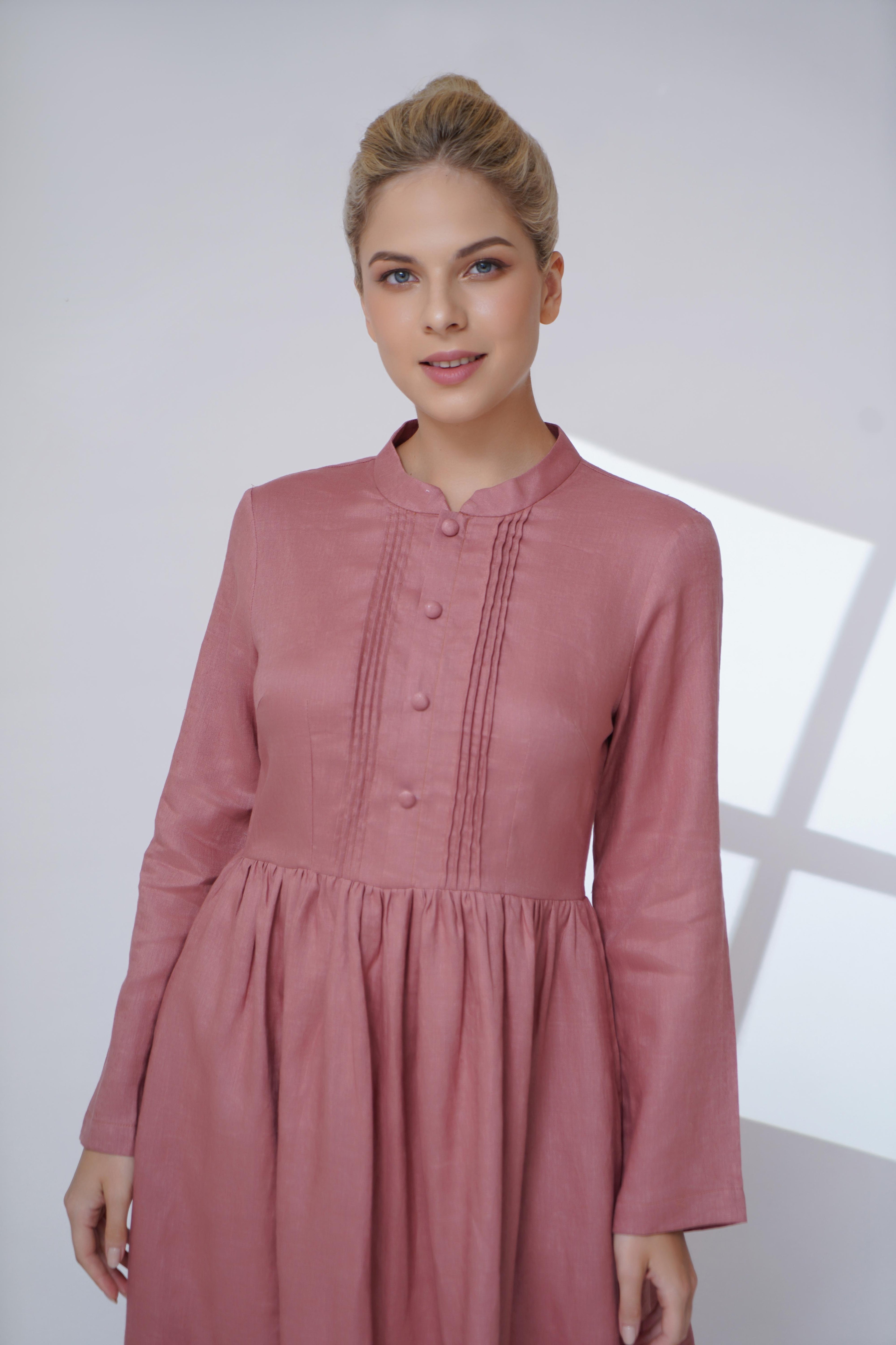 collared linen midi dress