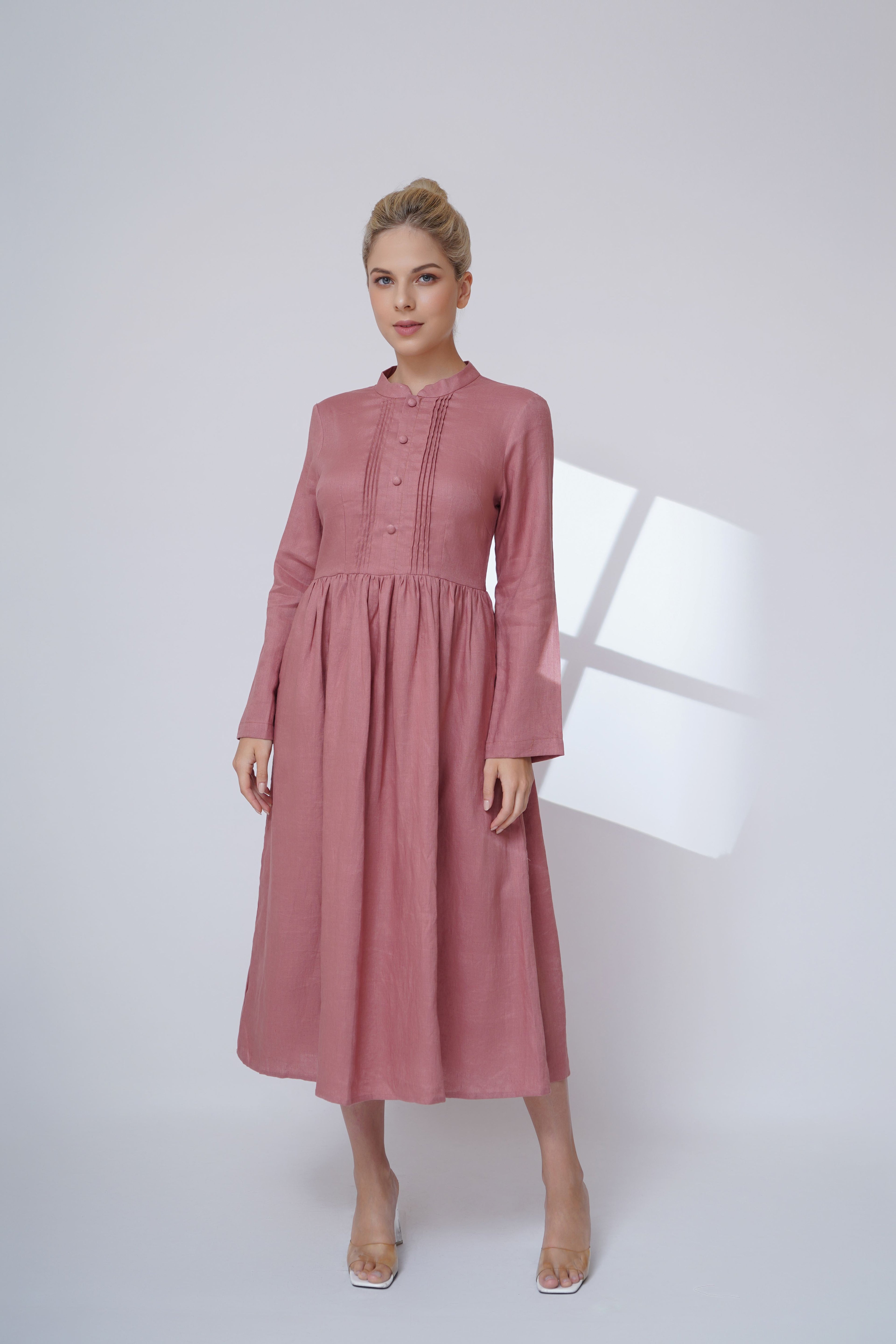 collared linen midi dress