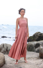 Criss cross back linen dress