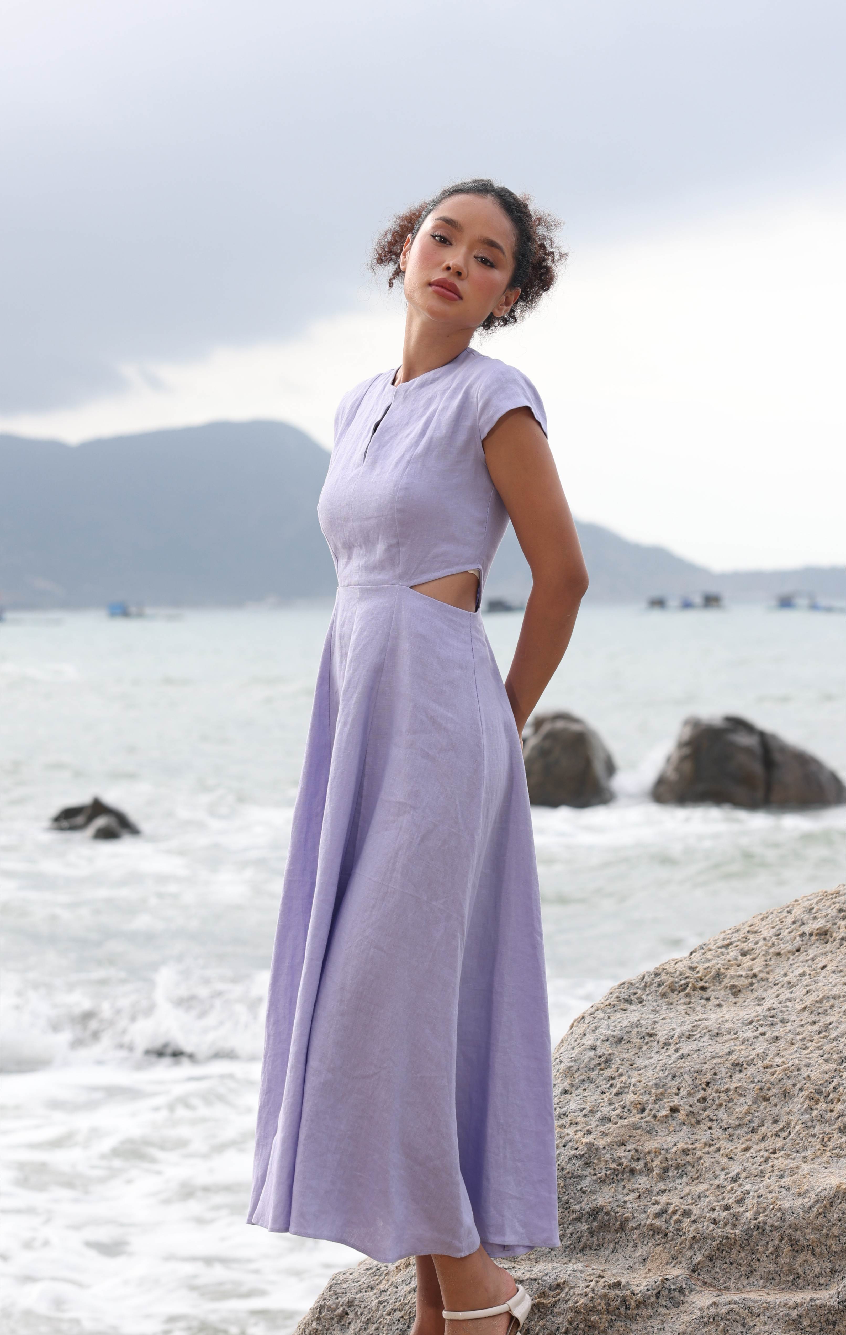 Cut-out linen summer dress