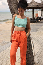 Elastic waist linen pants