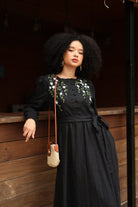 Hand-embroidered linen long sleeve dress