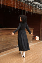 Hand-embroidered linen long sleeve dress