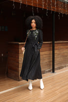 Hand-embroidered linen long sleeve dress