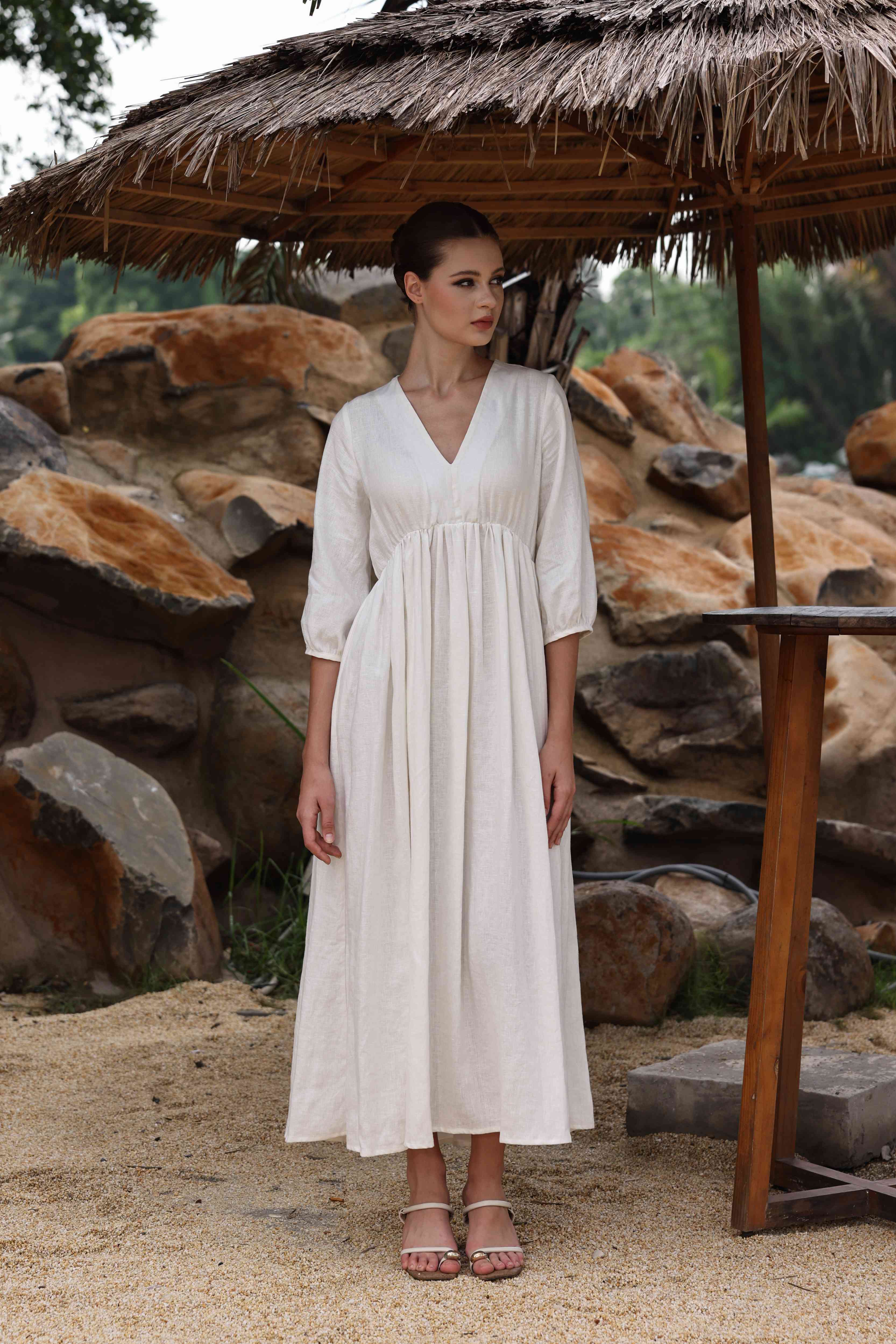 Empire waist linen dress