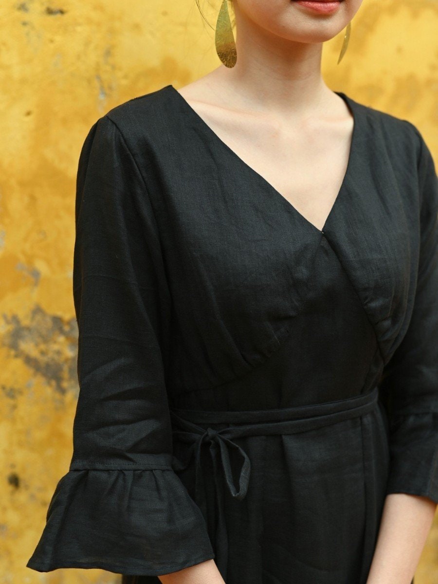 Floral embroidered black dress