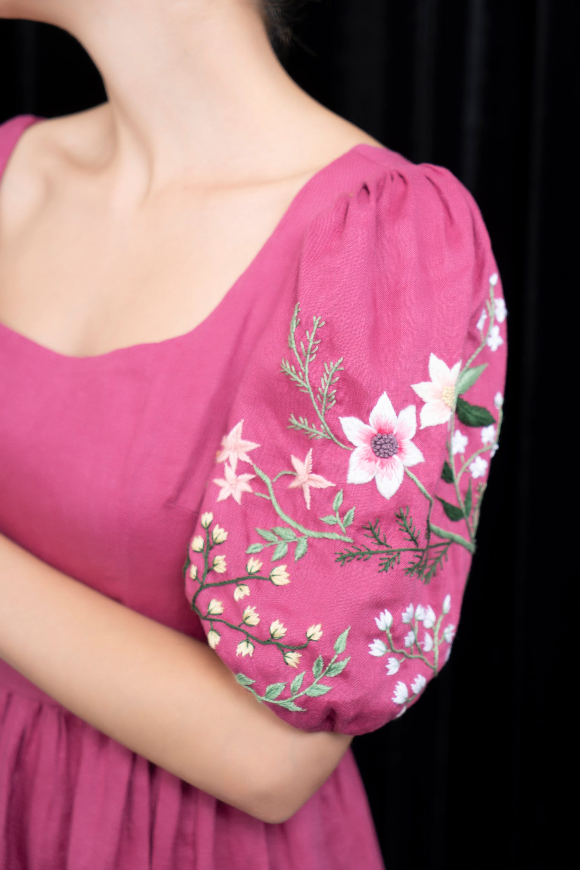 Floral embroidered linen dress