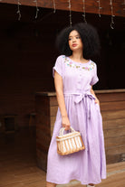 Floral embroidered linen midi dress