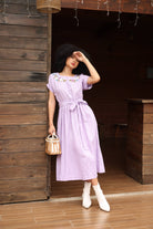 Floral embroidered linen midi dress