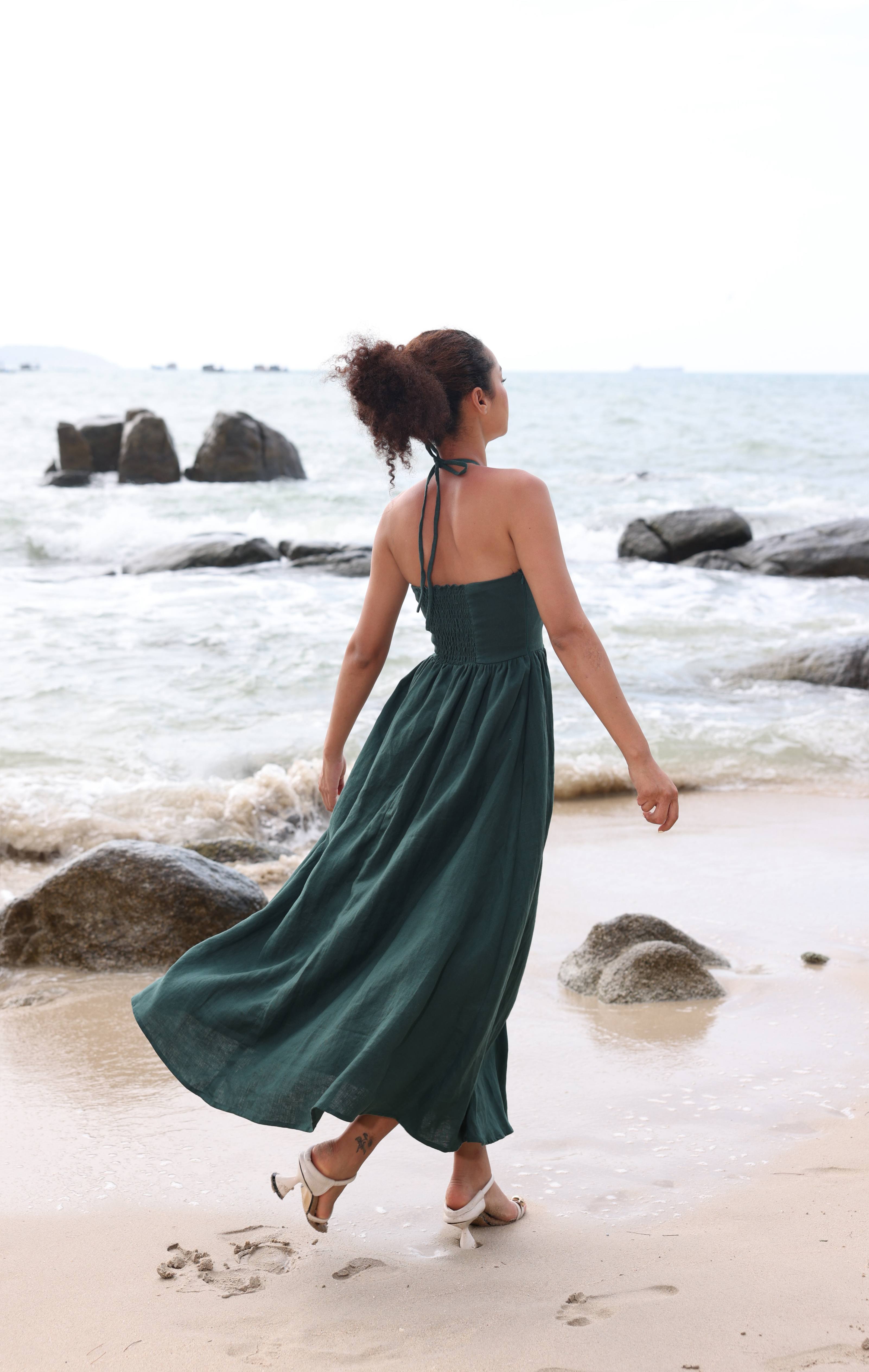 Halter tie linen dress