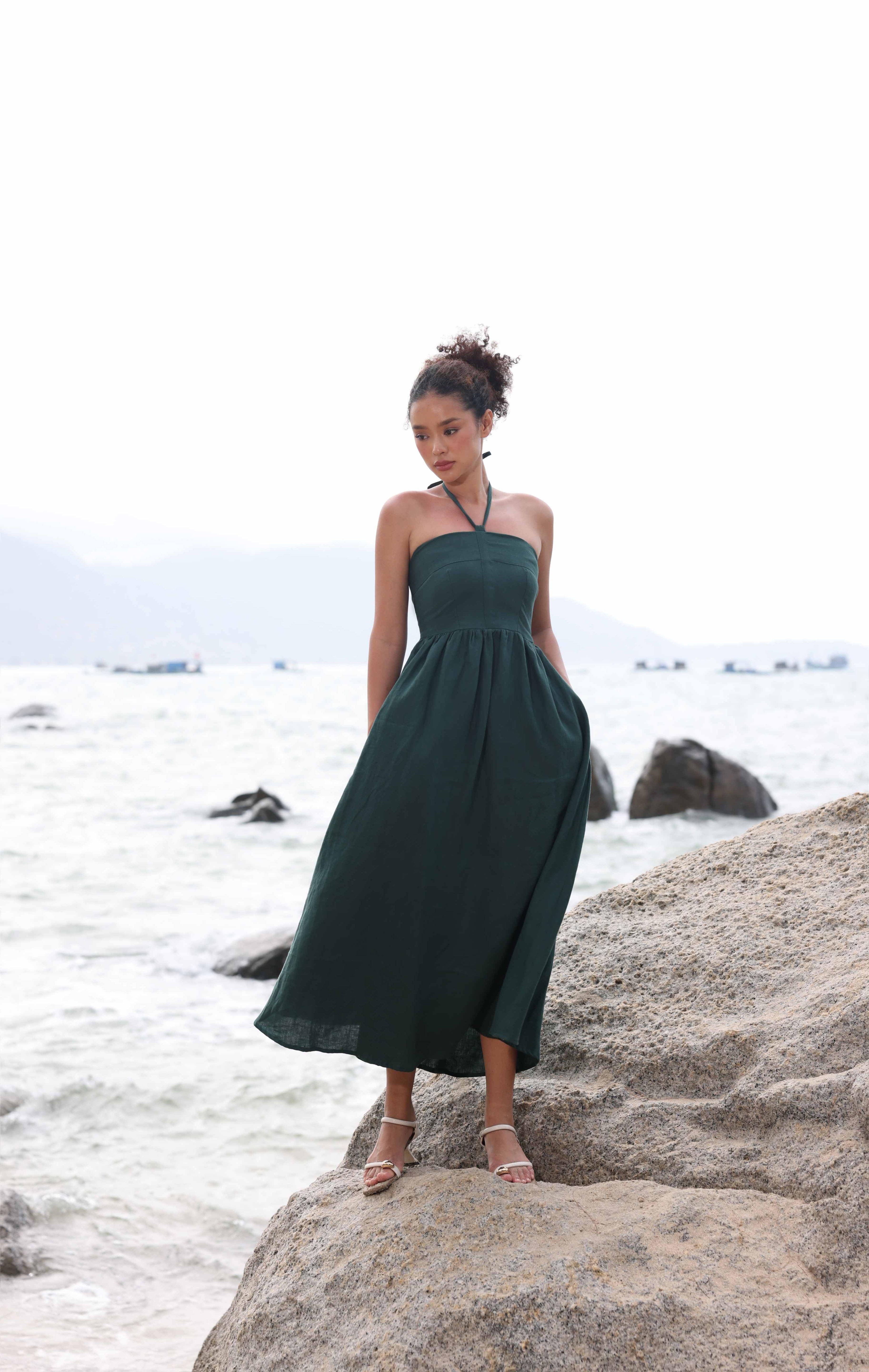 Halter tie linen dress