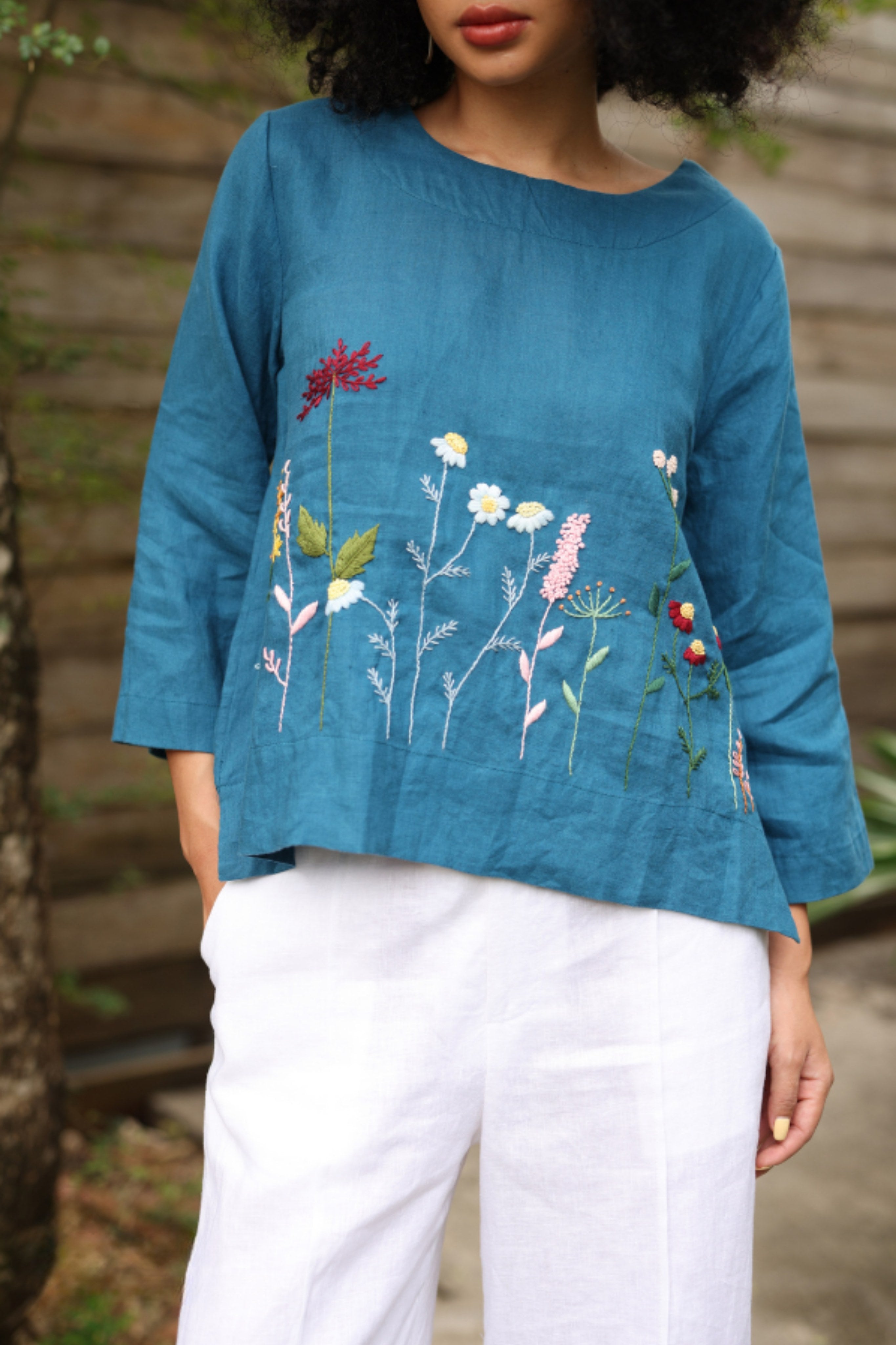 Hand-embroidered linen blouse