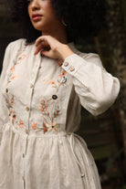 Hand-embroidered linen button-down dress