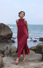 High neck linen dress