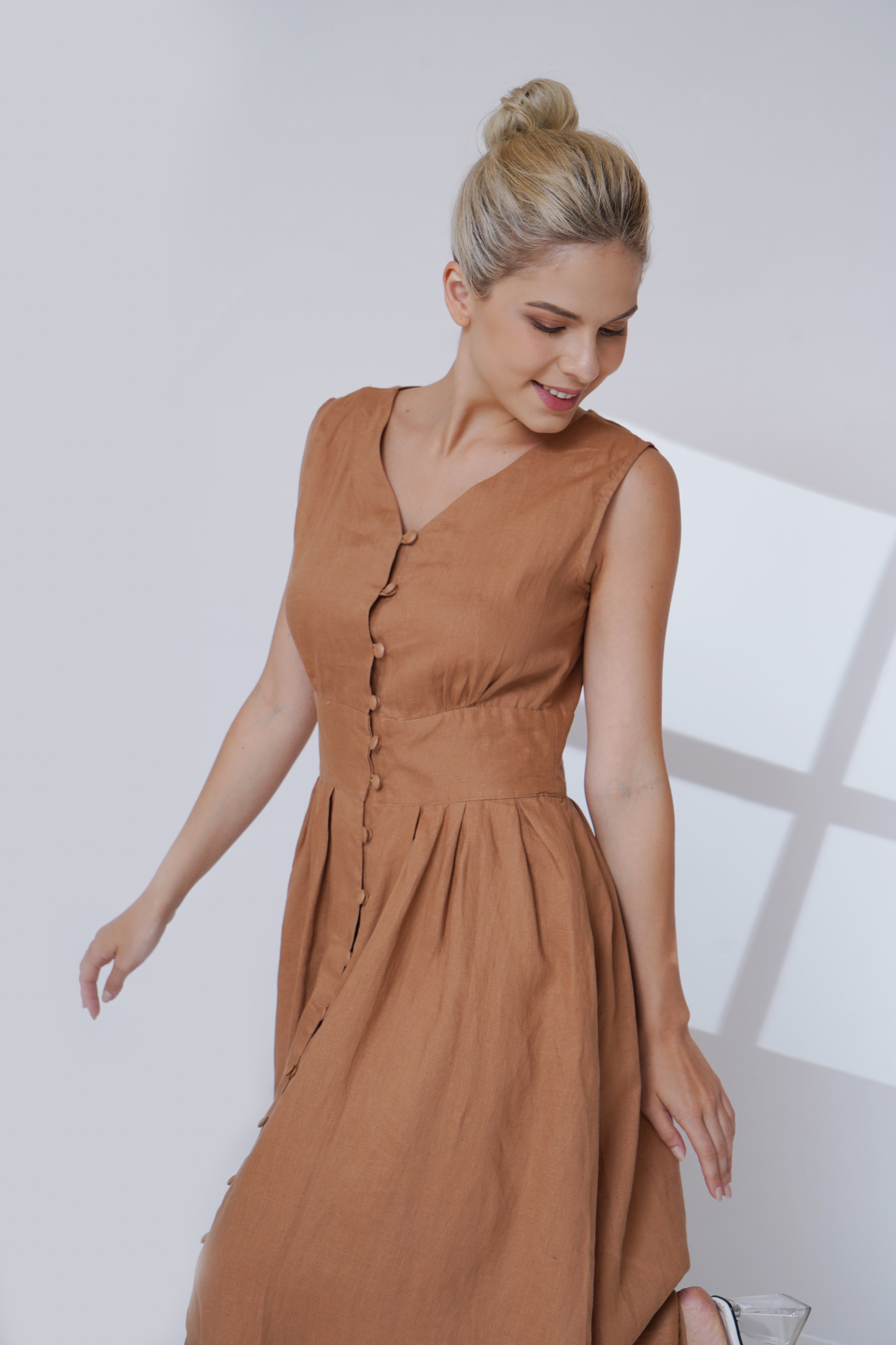 linen button down dress