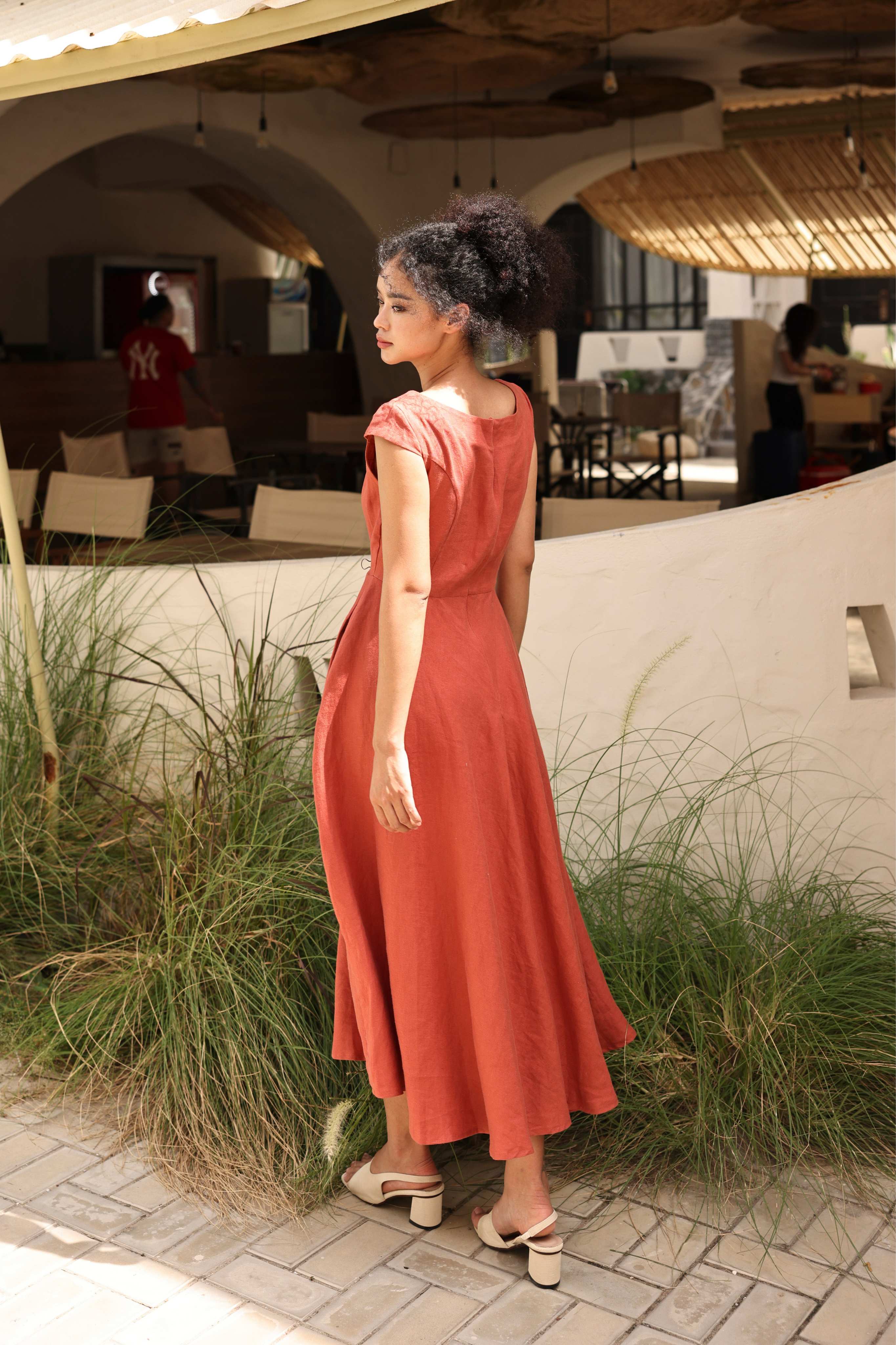 Linen cap sleeve summer dress
