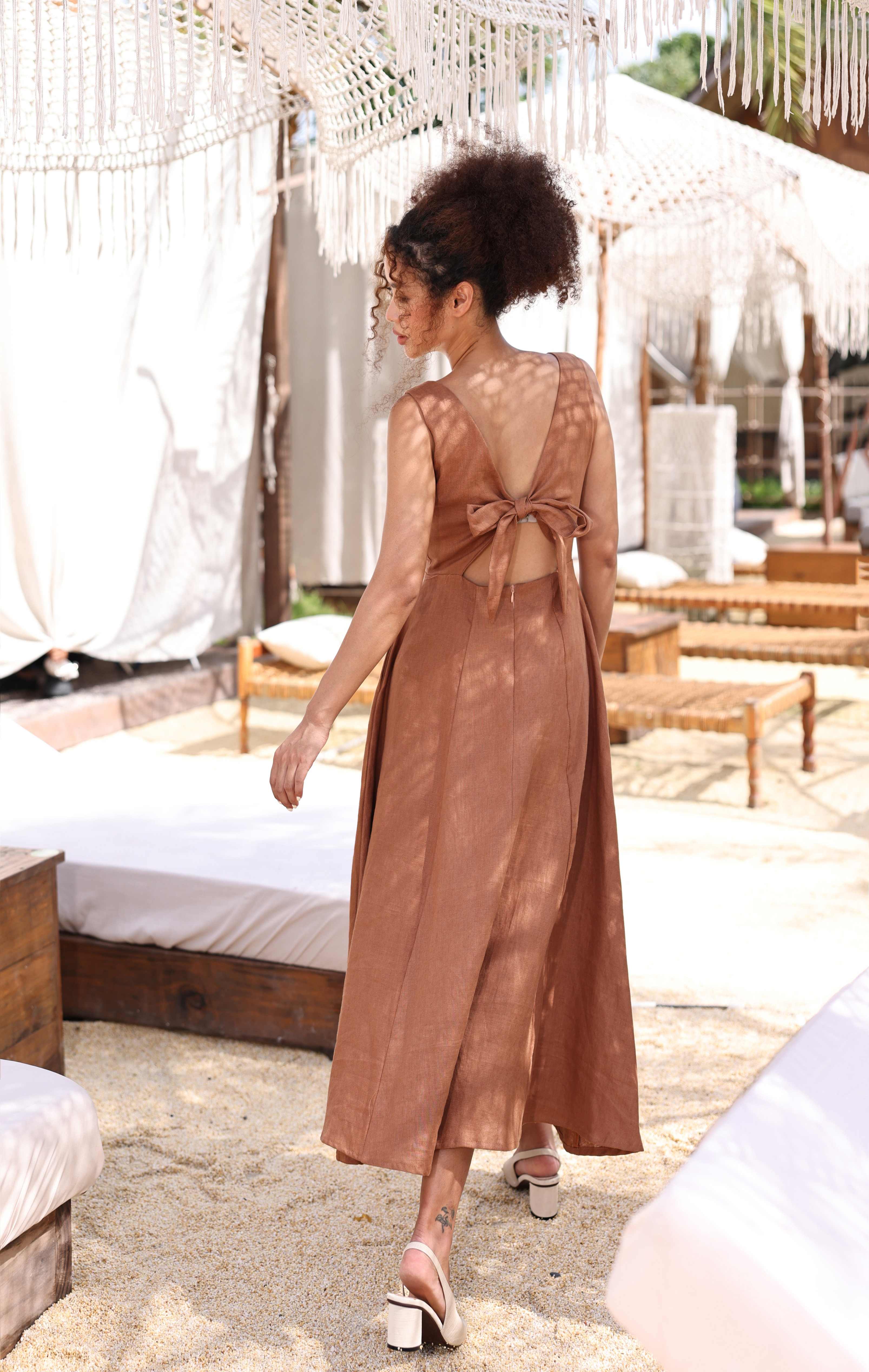 Linen dress with back bow