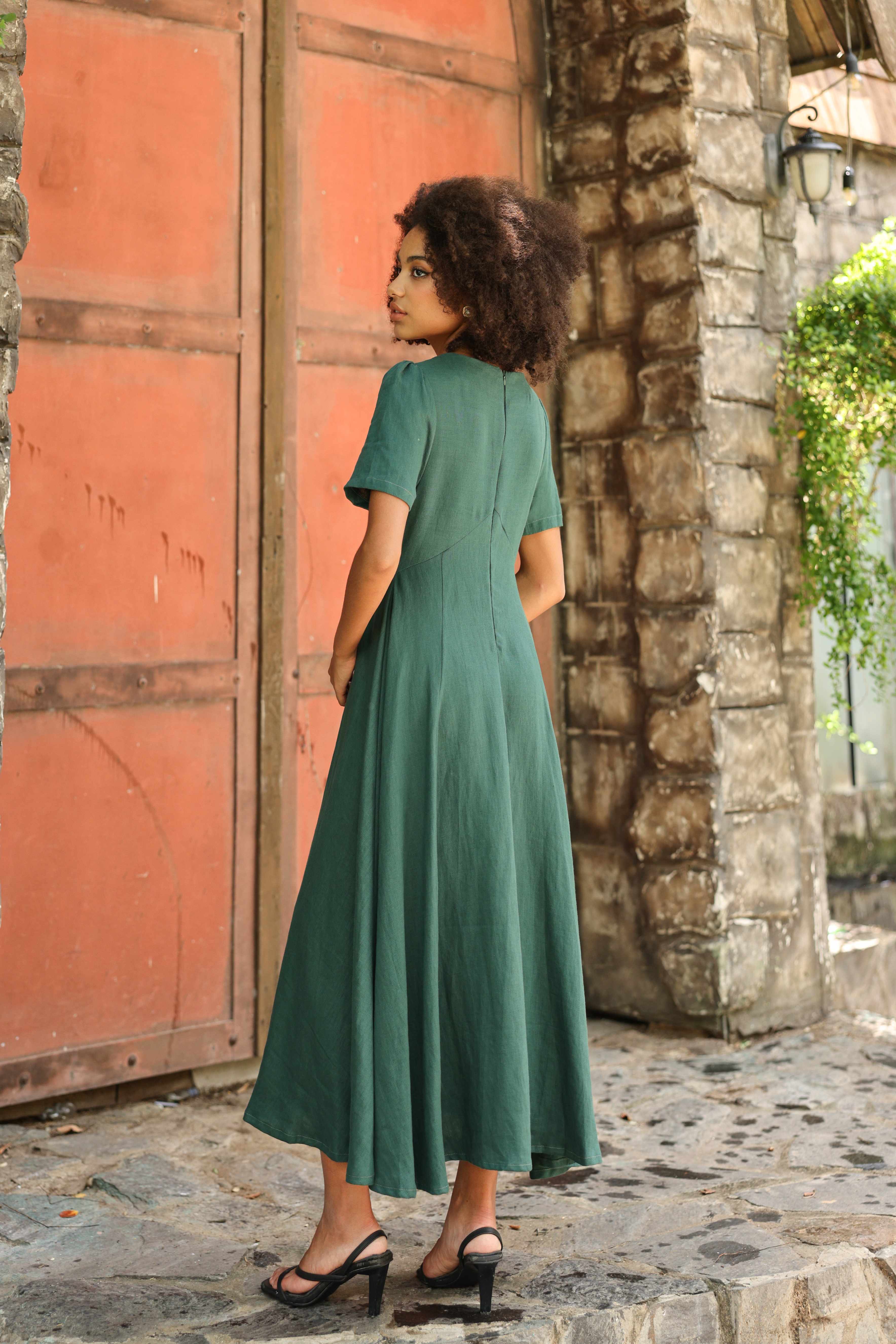 Linen fit and flare dress