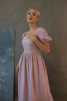 Linen gathered waist dress