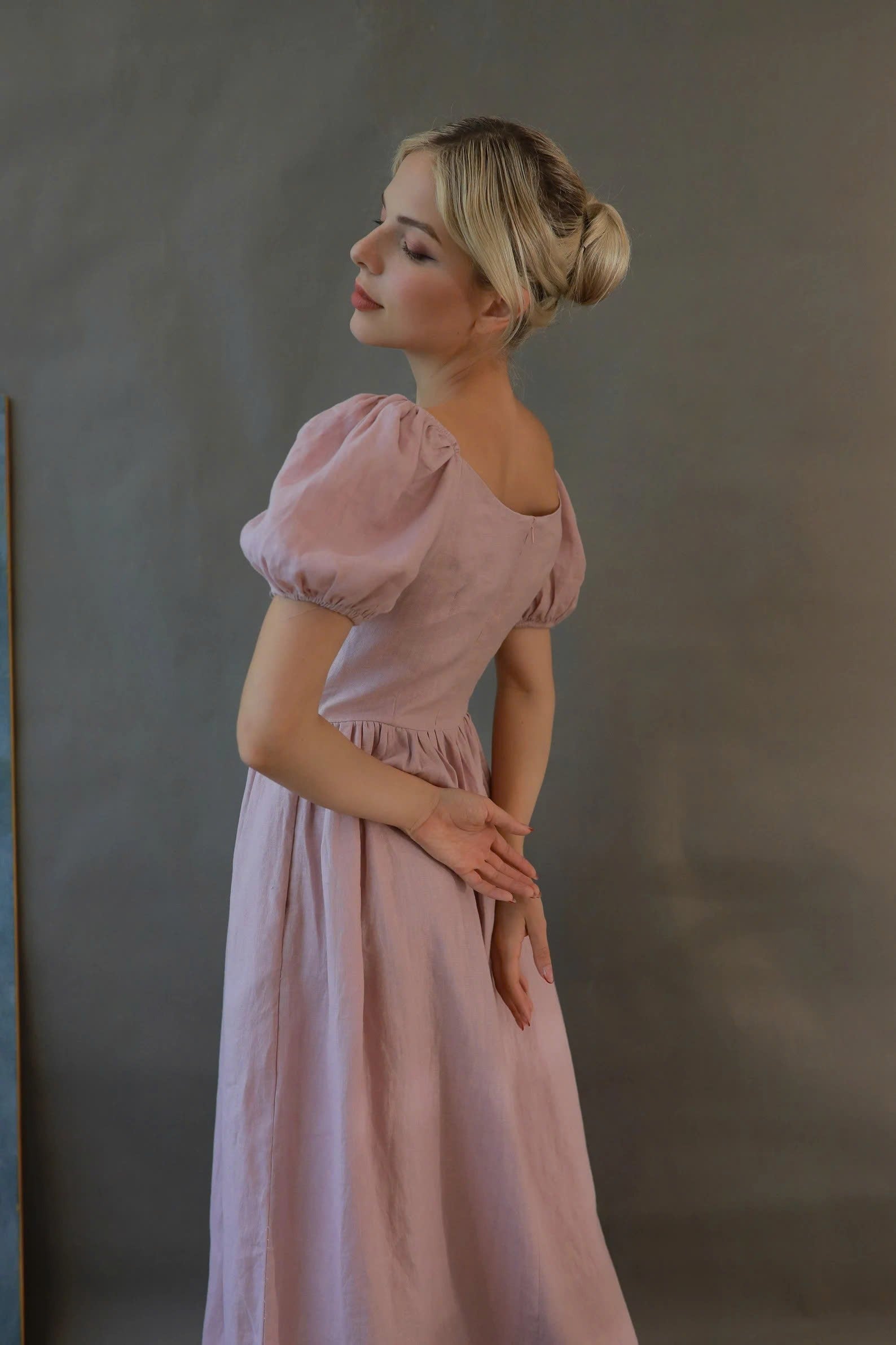 Linen gathered waist dress