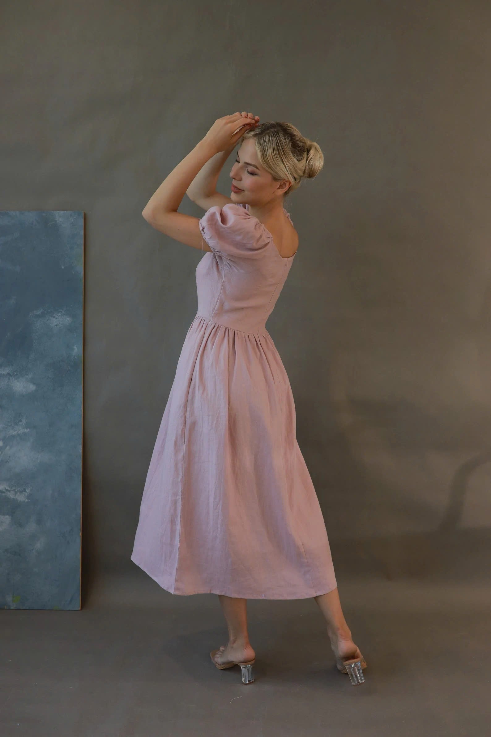 Linen gathered waist dress