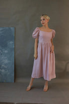 Linen gathered waist dress