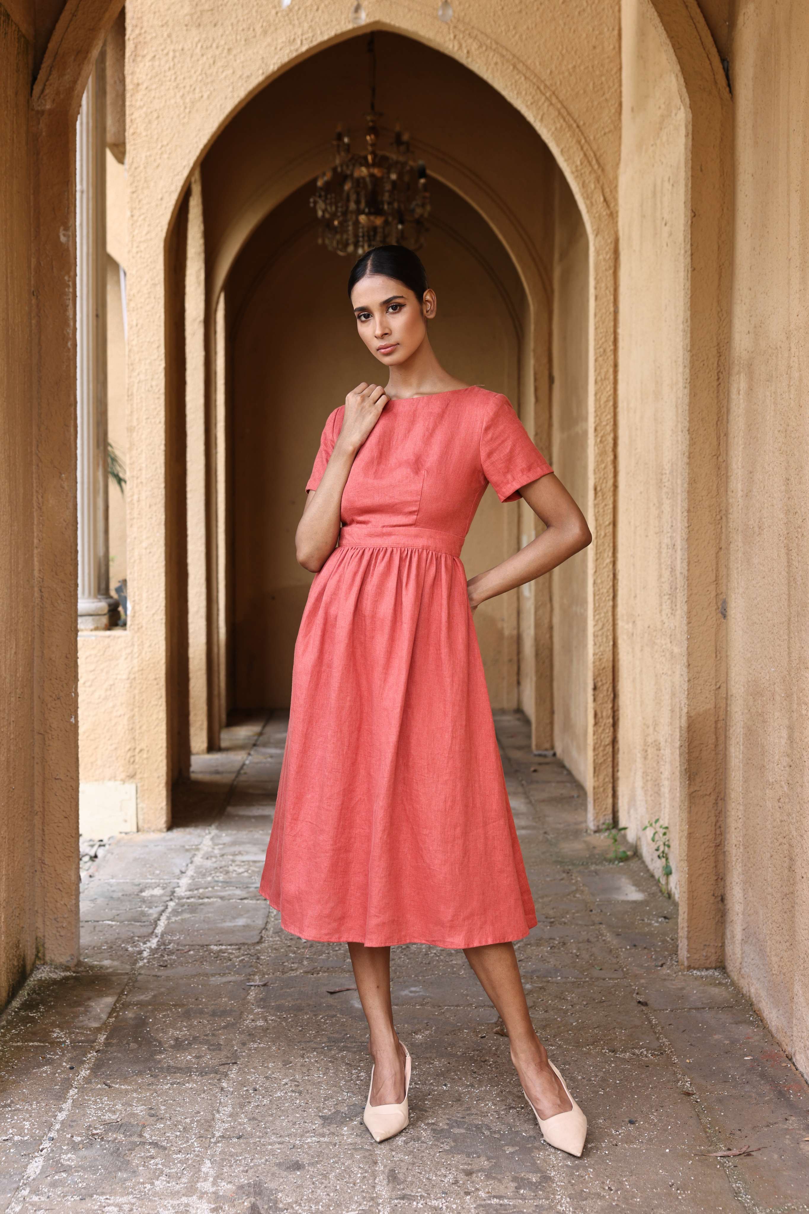 Linen open-back midi dress