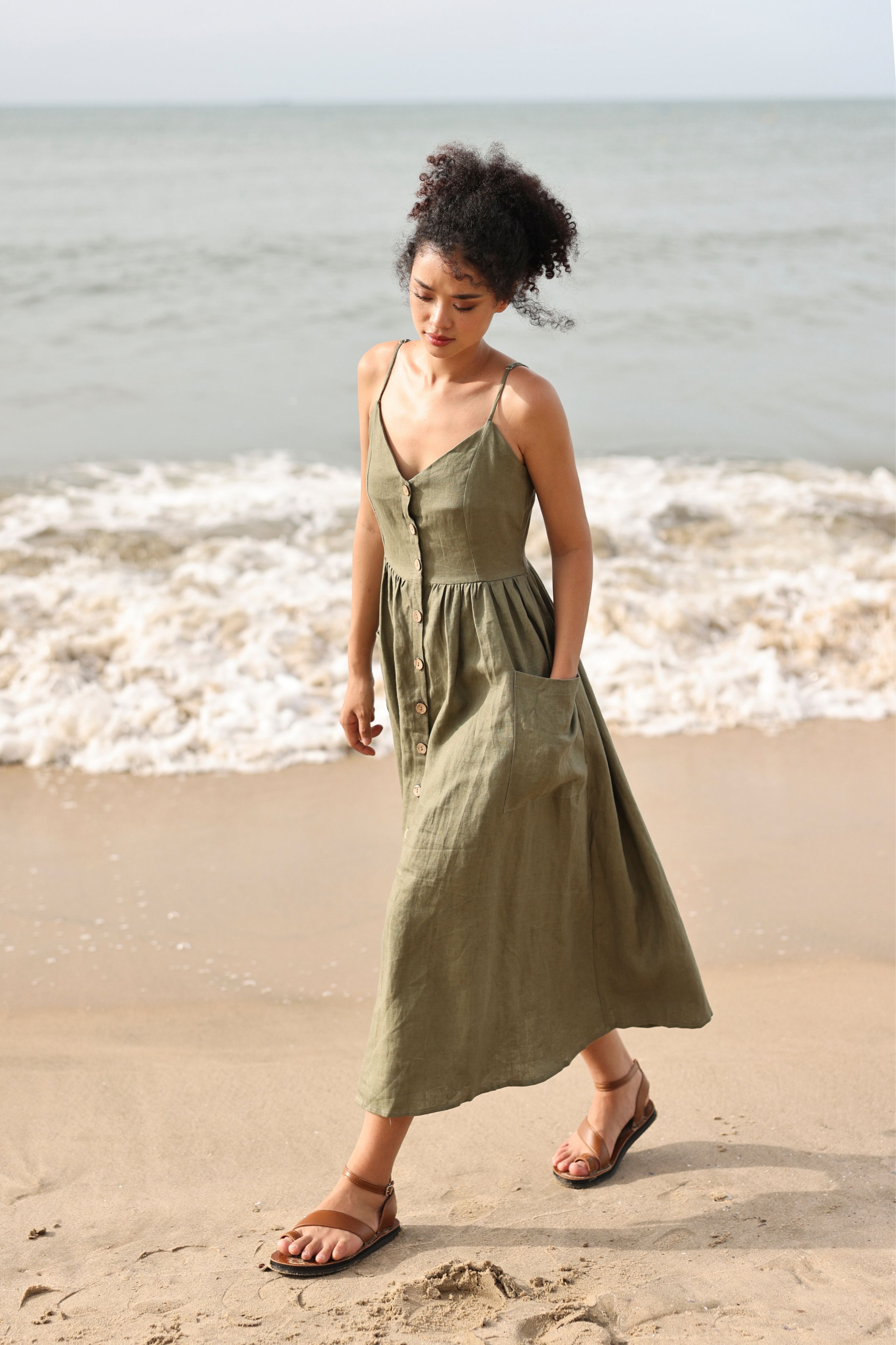 Linen summer cami midi dress