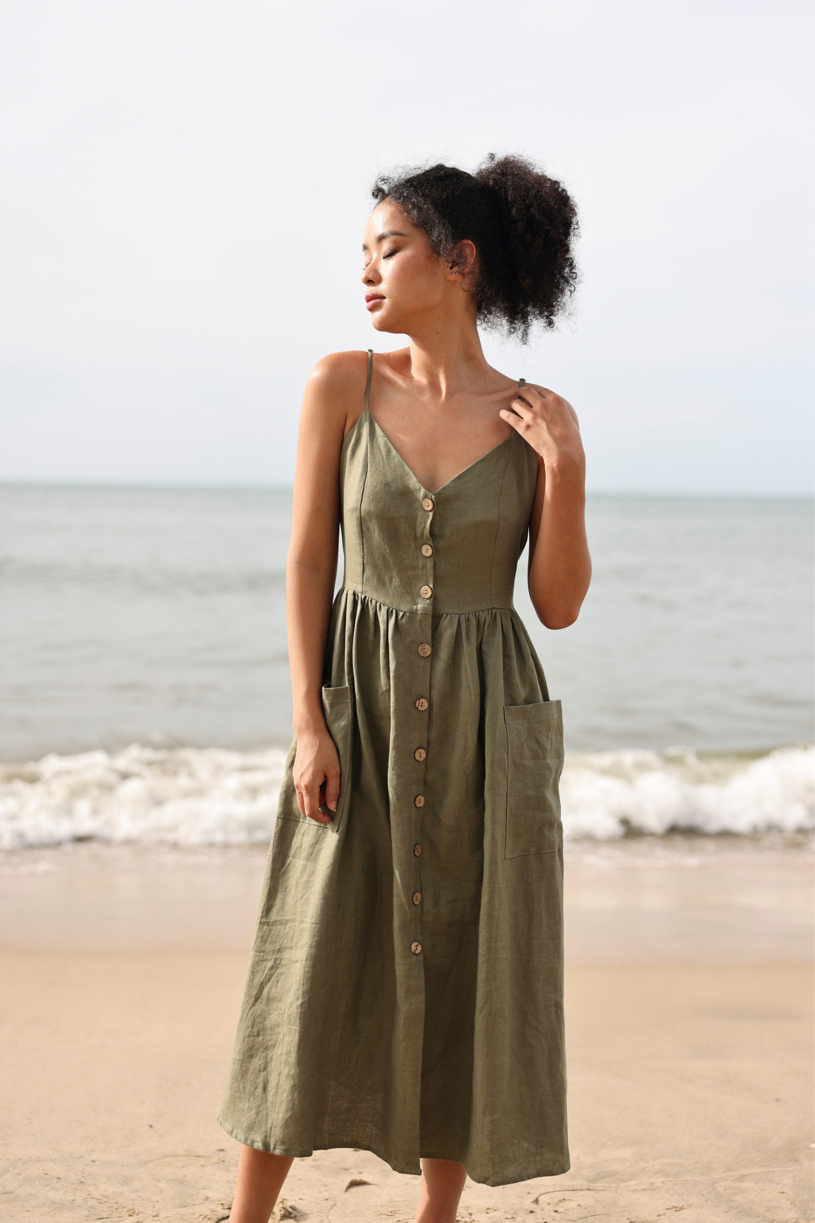 Linen summer cami midi dress